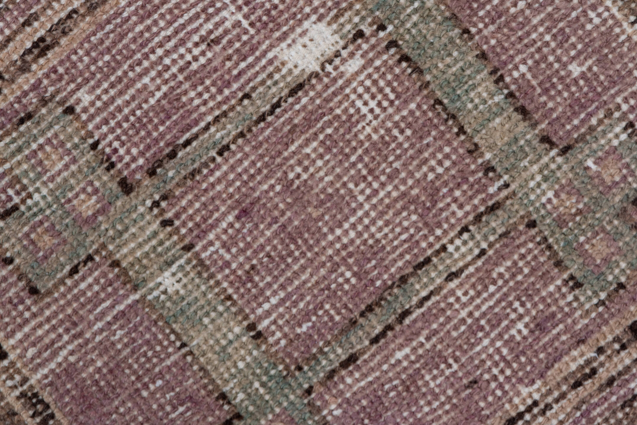 2' x 11' one-of-a-kind handmade vintage Oushak runner rug. Color palette: dusty rose, taupe, brown, mauve, beige, ivory