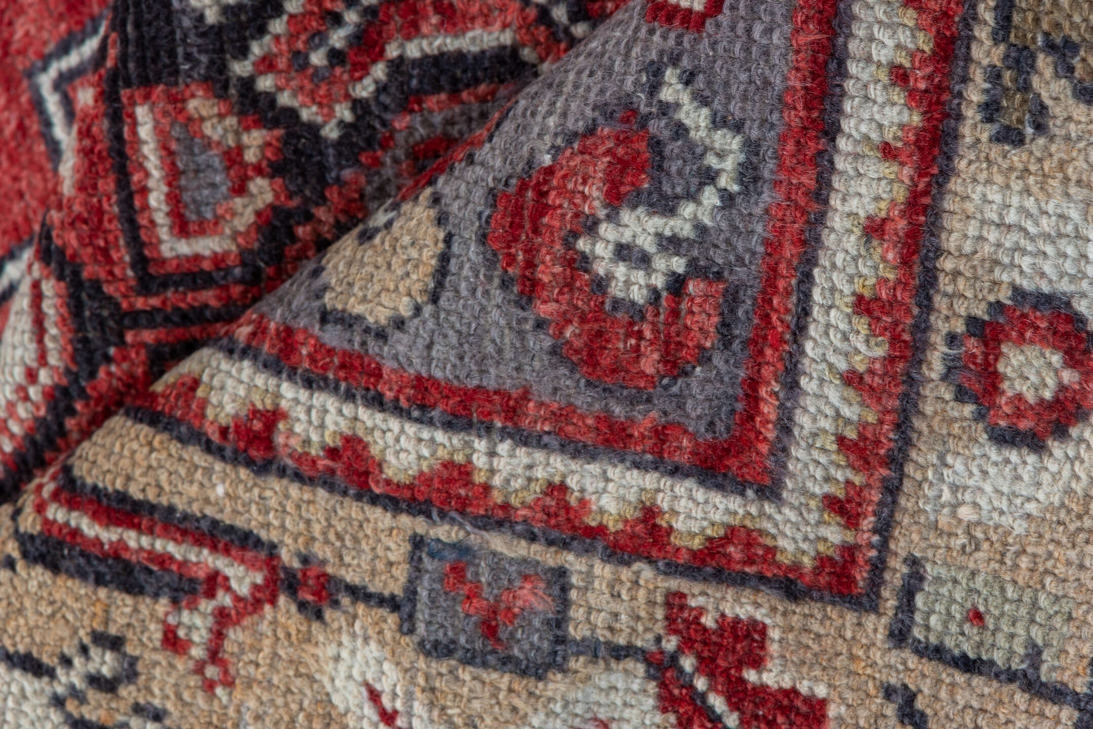 2' x 10' one-of-a-kind handmade vintage Oushak runner rug. Color palette: brown, dark gray, gray, light gray, off-white