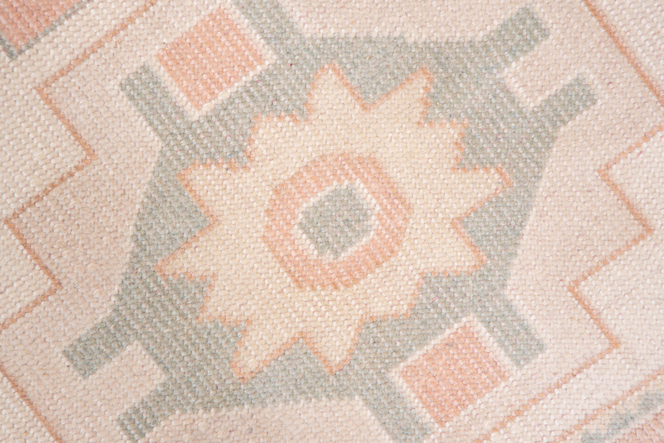 2' x 4' one-of-a-kind handmade vintage Oushak small size rug. Color palette: ivory, blush, peach, sage, taupe, pink