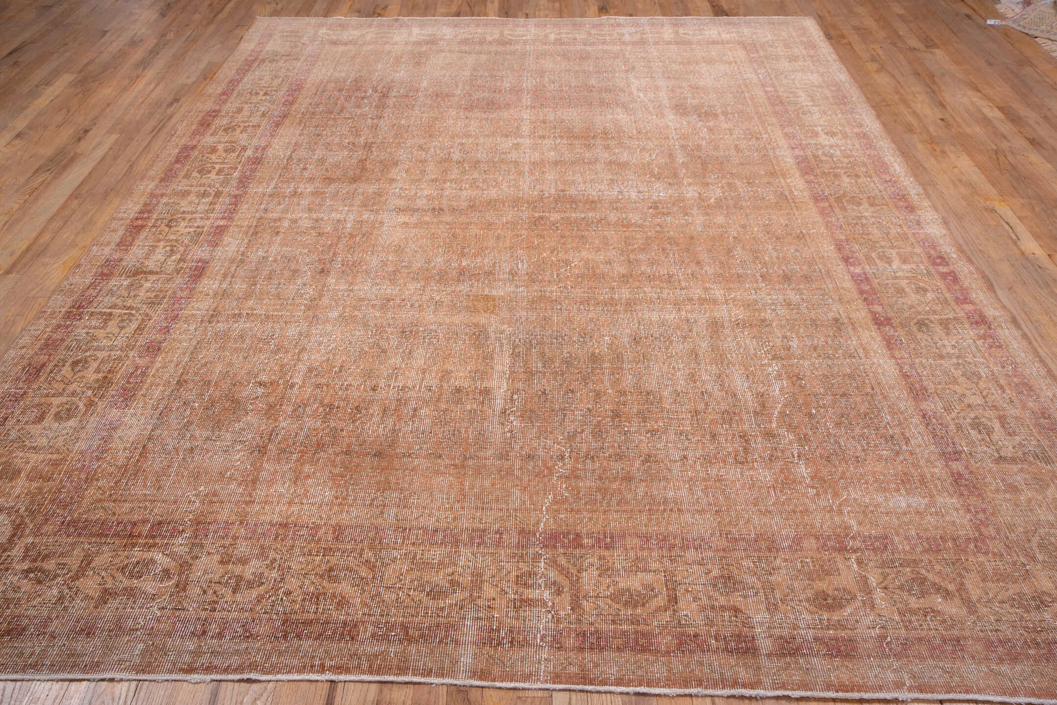8' x 11' one-of-a-kind handmade vintage Oushak large size rug. Color palette: blush, ivory, rose, taupe, beige, pink, red