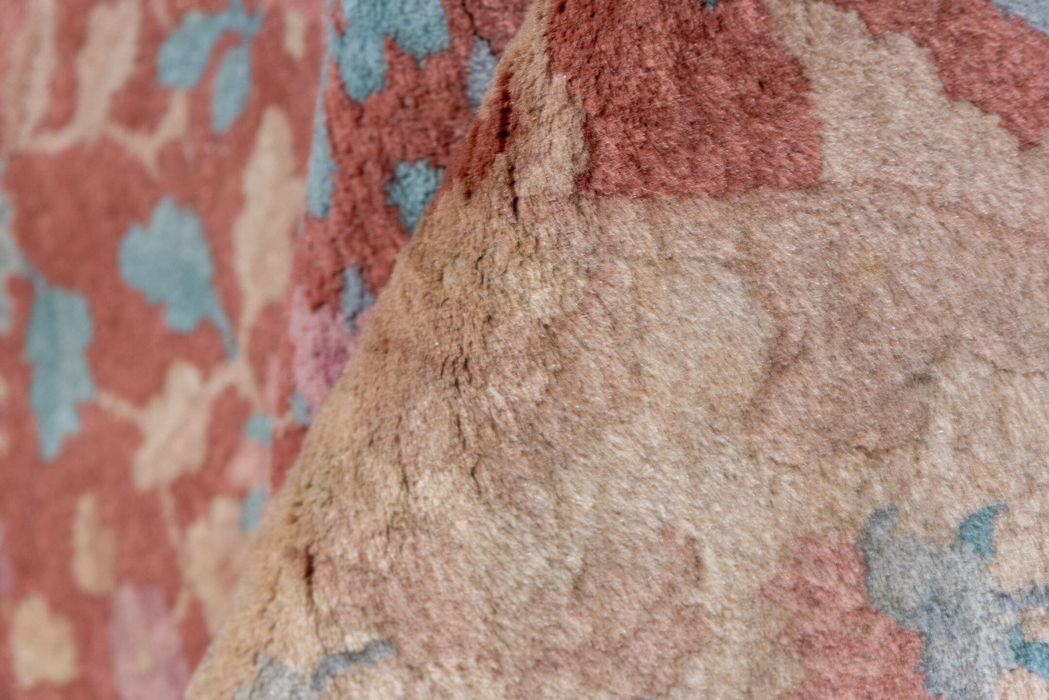 8' x 10' one-of-a-kind handmade vintage Chinese large size rug. Color palette: rose, ivory, charcoal, sky blue, blush, taupe
