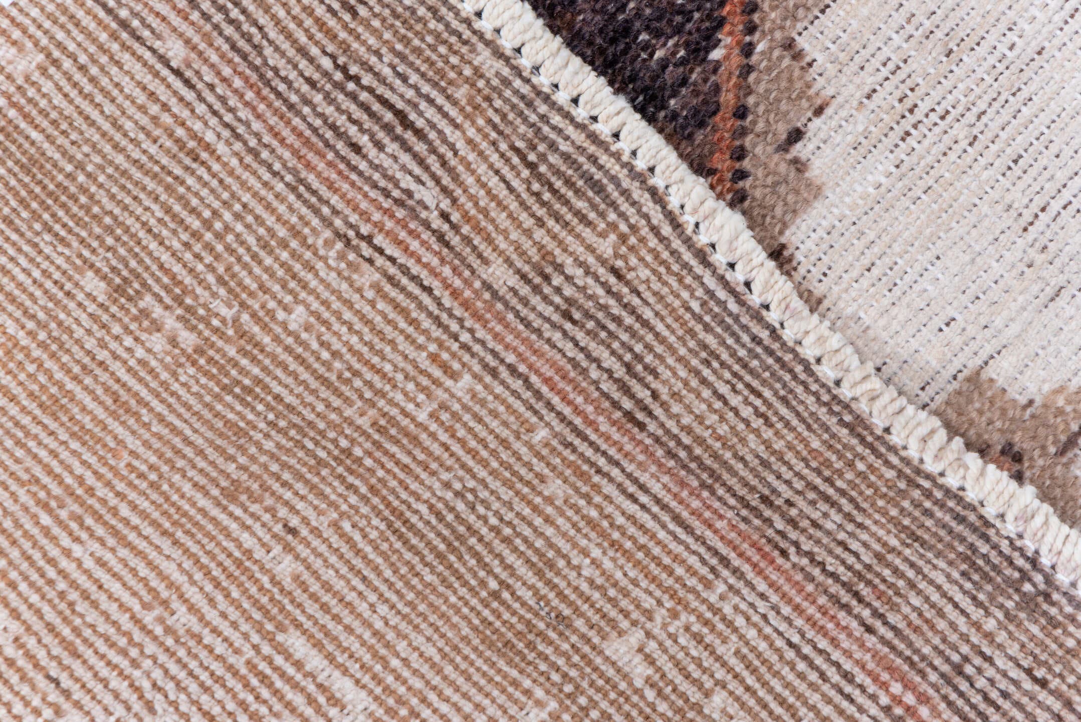 3' x 11' one-of-a-kind handmade vintage Oushak runner rug. Color palette: ivory, brown, taupe, rose, beige, gray, pink, red