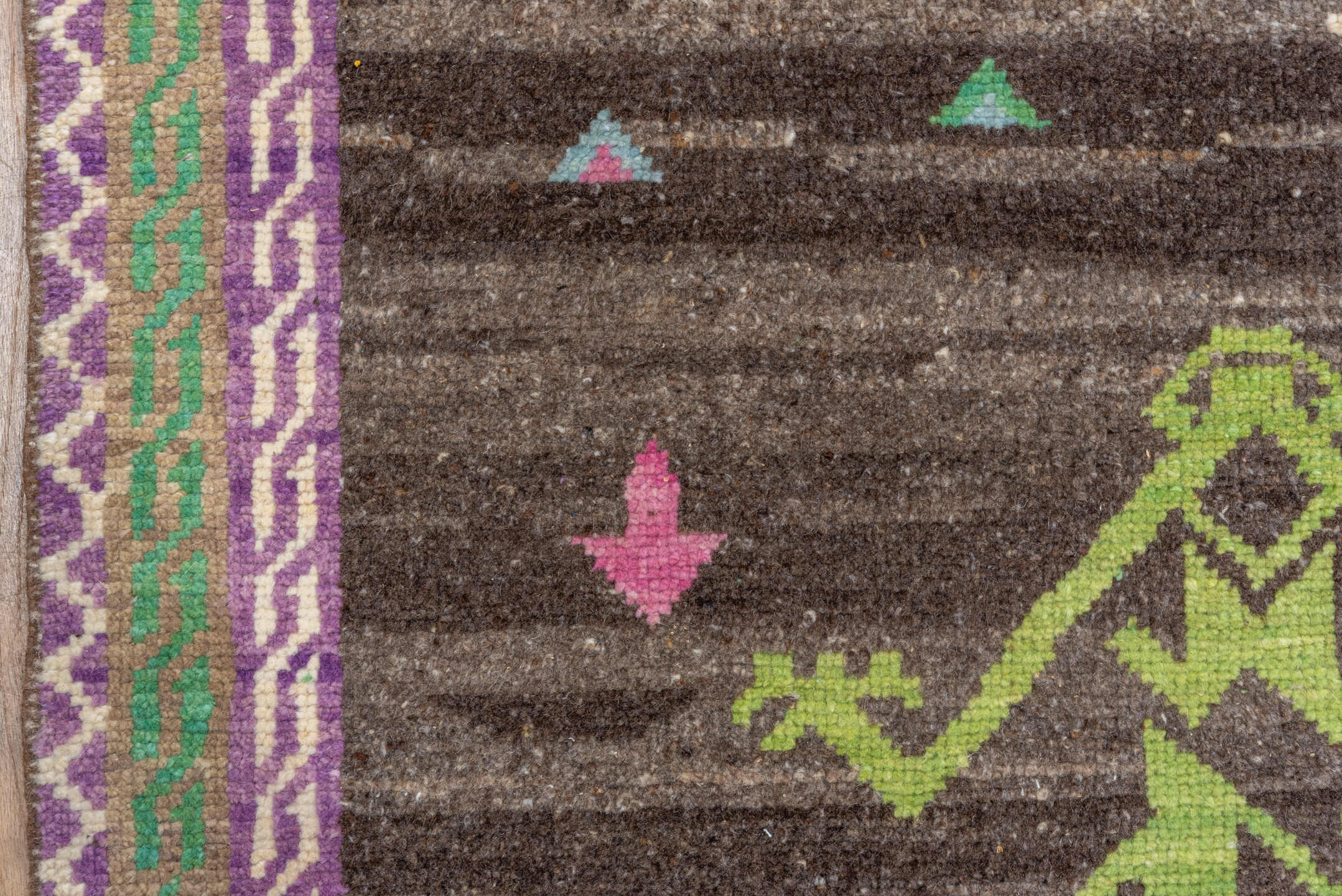 10' x 13' one-of-a-kind handmade vintage Kars large size rug. Color palette: charcoal, lavender, ivory, sky_blue, orange