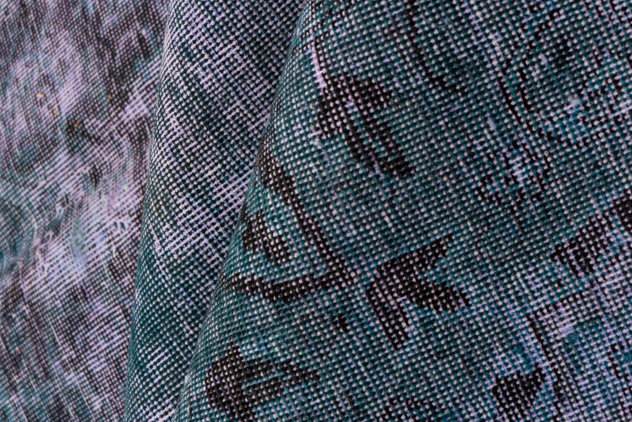 9' x 12' one-of-a-kind handmade vintage Overdyed large size rug. Color palette: blue, teal, slate, indigo, charcoal