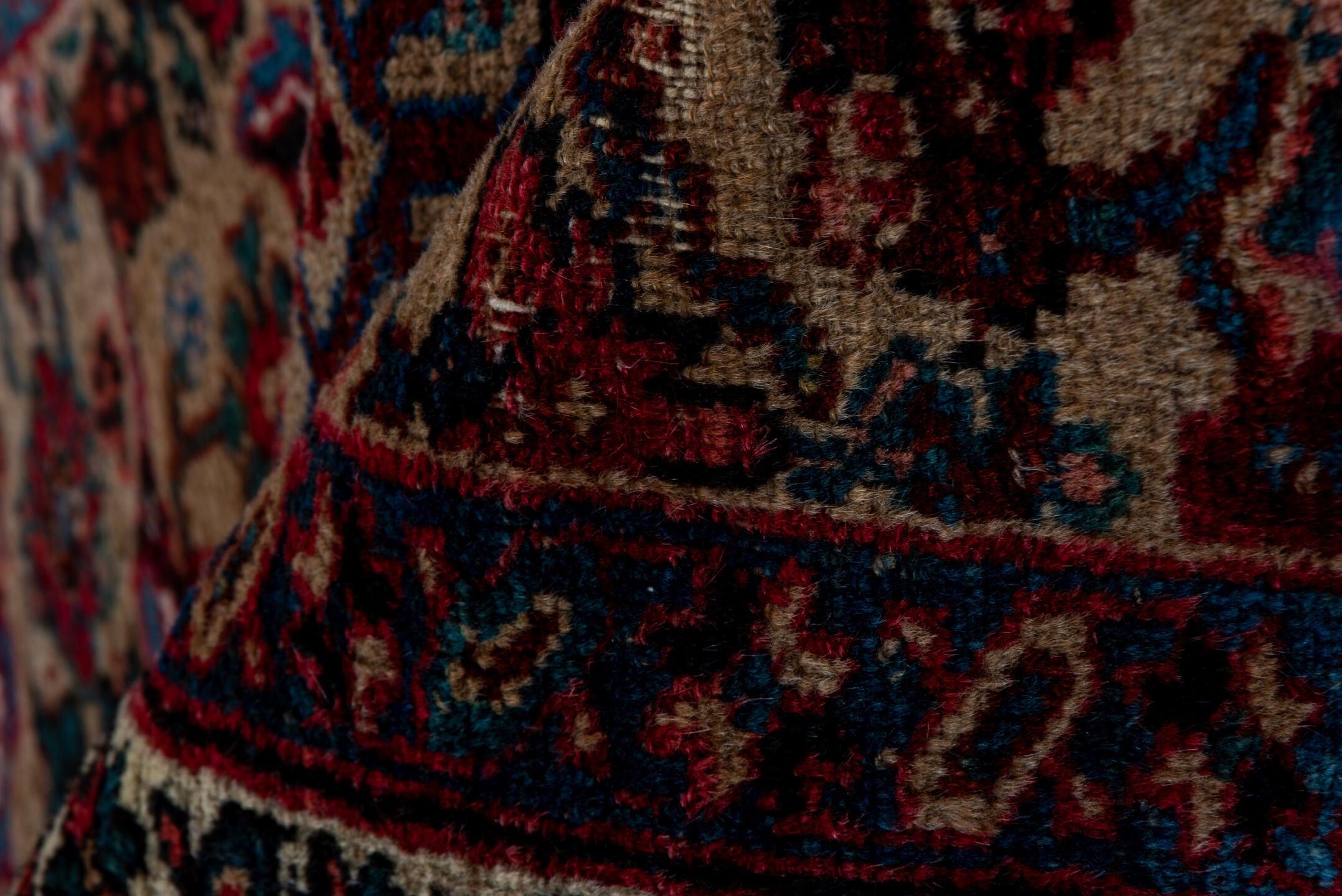 3' x 14' one-of-a-kind handmade vintage Sarab runner rug. Color palette: ivory, navy, rust, crimson, sky_blue, brown, blue