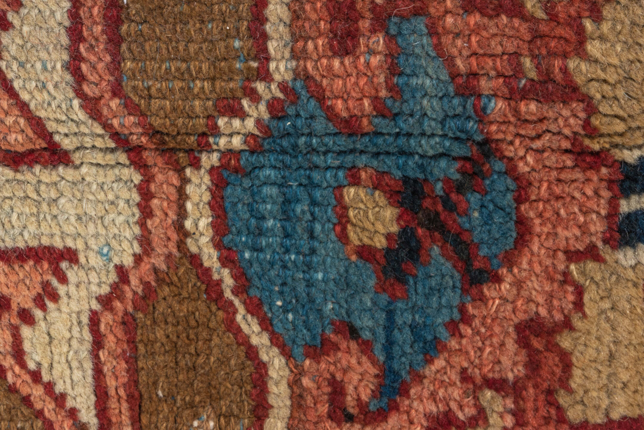 11' x 13' one-of-a-kind handmade vintage Heriz oversize rug. Color palette: blue, brown, dim gray, gray, maroon, red