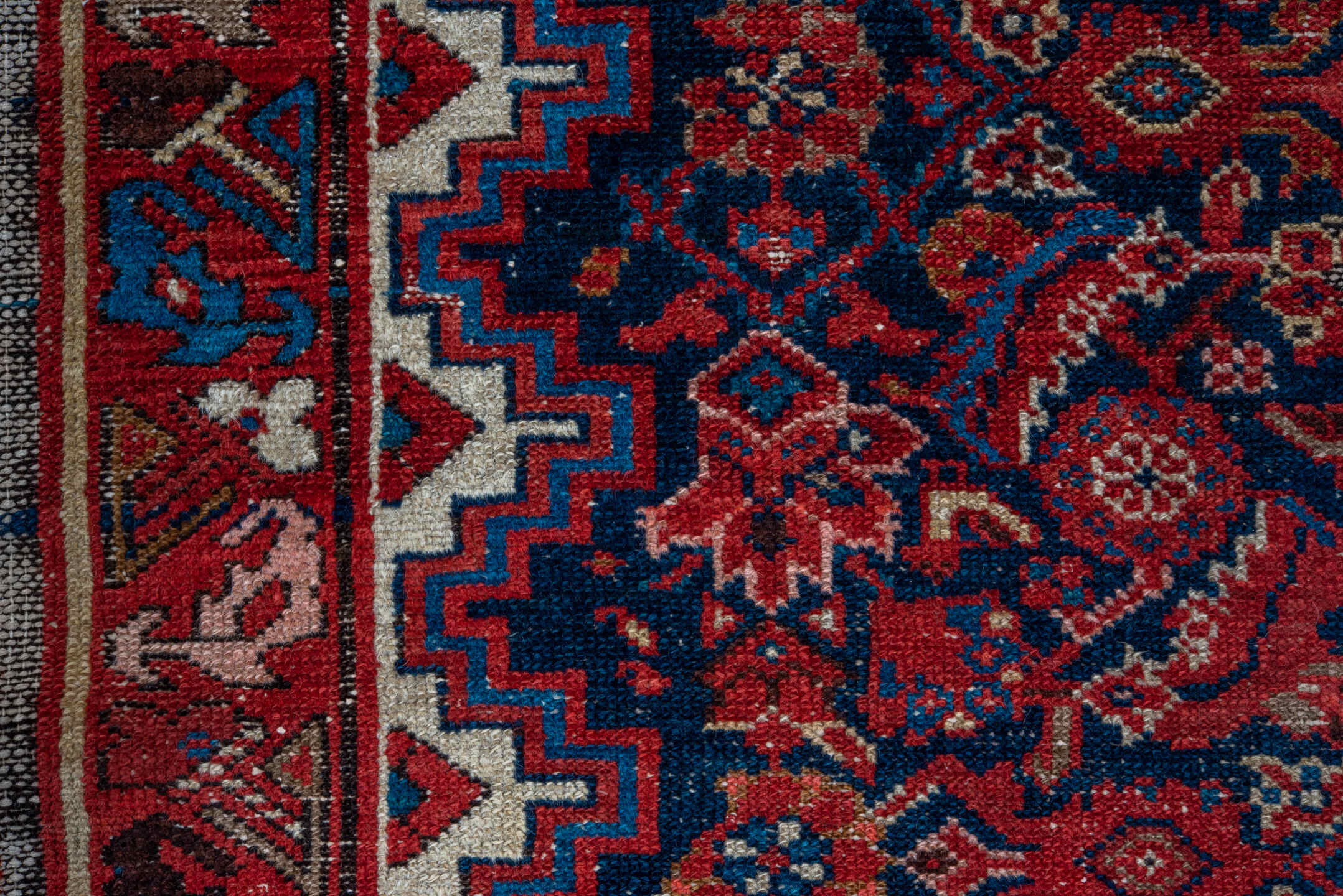 3' x 16' one-of-a-kind handmade vintage Malayer runner rug. Color palette: navy, rust, ivory, crimson, sky_blue, camel, blue