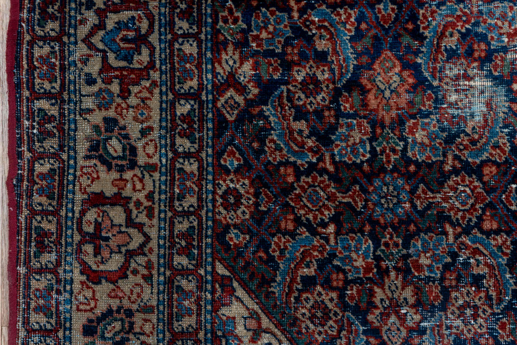 4' x 6' one-of-a-kind handmade vintage Malayer rug. Color palette: navy, ivory, rust, rose, burgundy, slate, camel, blue