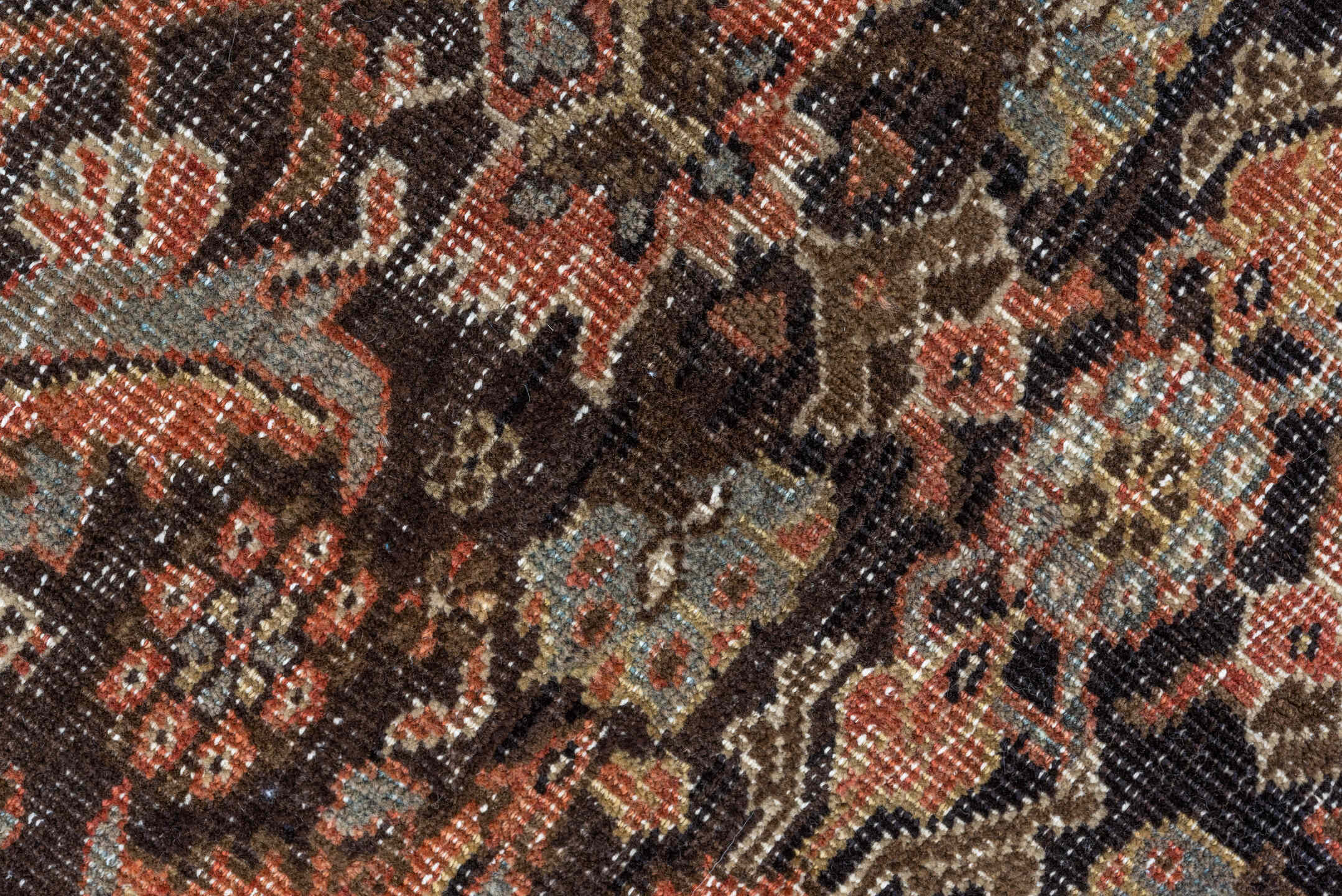 4' x 6' one-of-a-kind handmade vintage Far.Sarouk small size rug. Color palette: brown, ivory, rust, taupe, rose, charcoal