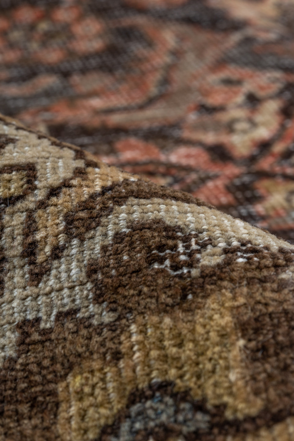 4' x 6' one-of-a-kind handmade vintage Far.Sarouk small size rug. Color palette: brown, ivory, rust, taupe, rose, charcoal