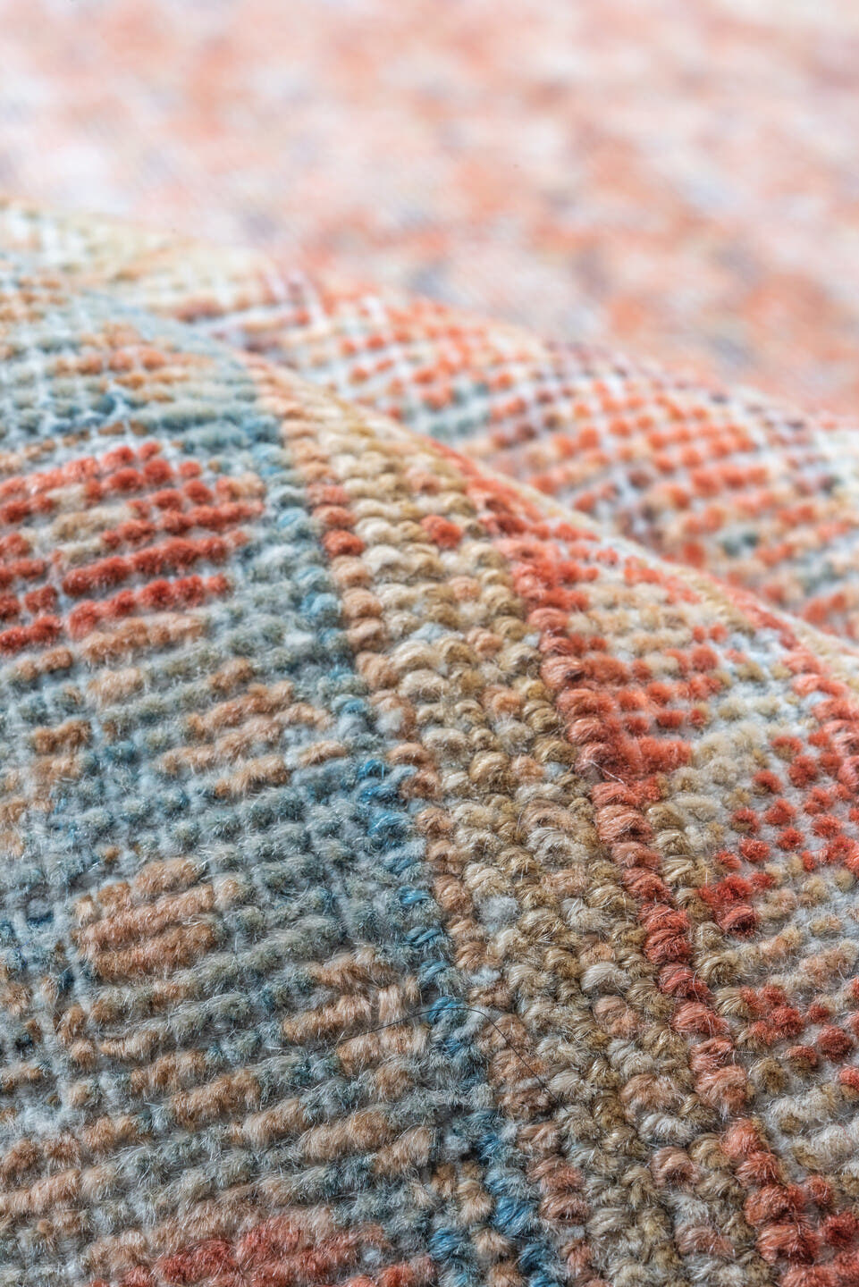 3' x 13' one-of-a-kind handmade vintage Mahal runner rug. Color palette: sky blue, ivory, coral, rust, peach, taupe