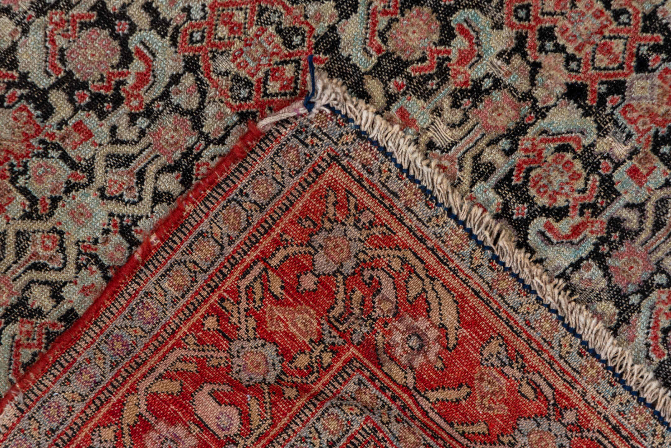 3' x 4' one-of-a-kind handmade vintage Senne small size rug. Color palette: brown, fire brick, pink, red, rosy brown