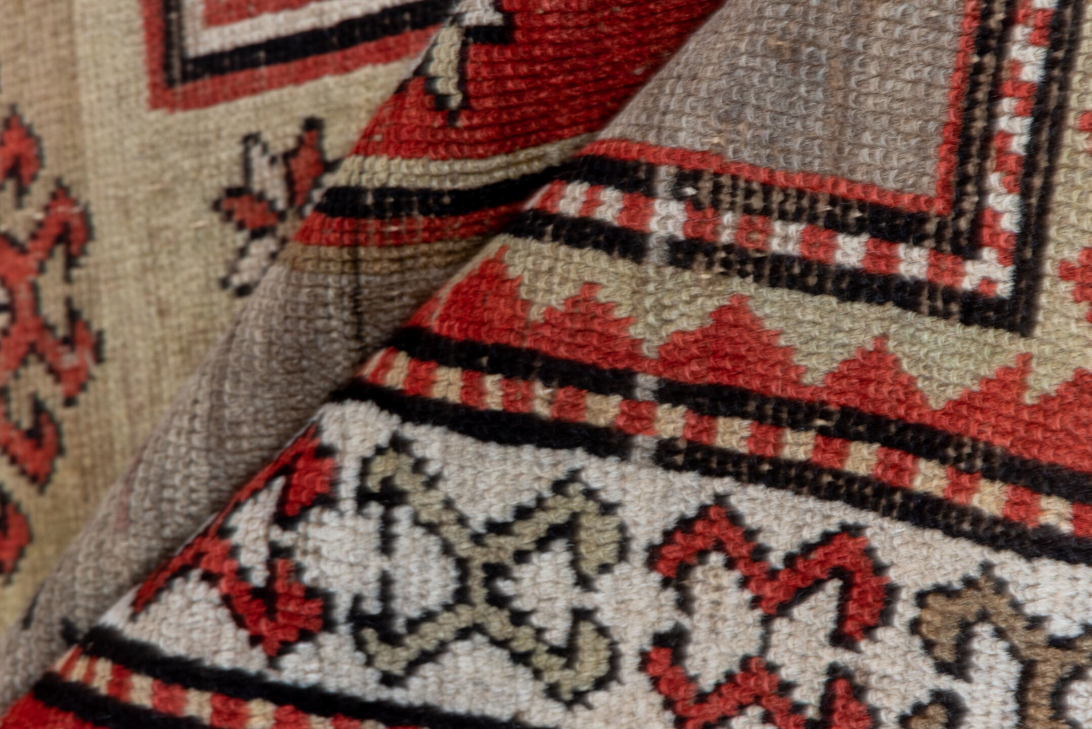 3' x 7' one-of-a-kind handmade vintage Shirvan runner rug. Color palette: taupe, rust, ivory, indigo, crimson, charcoal