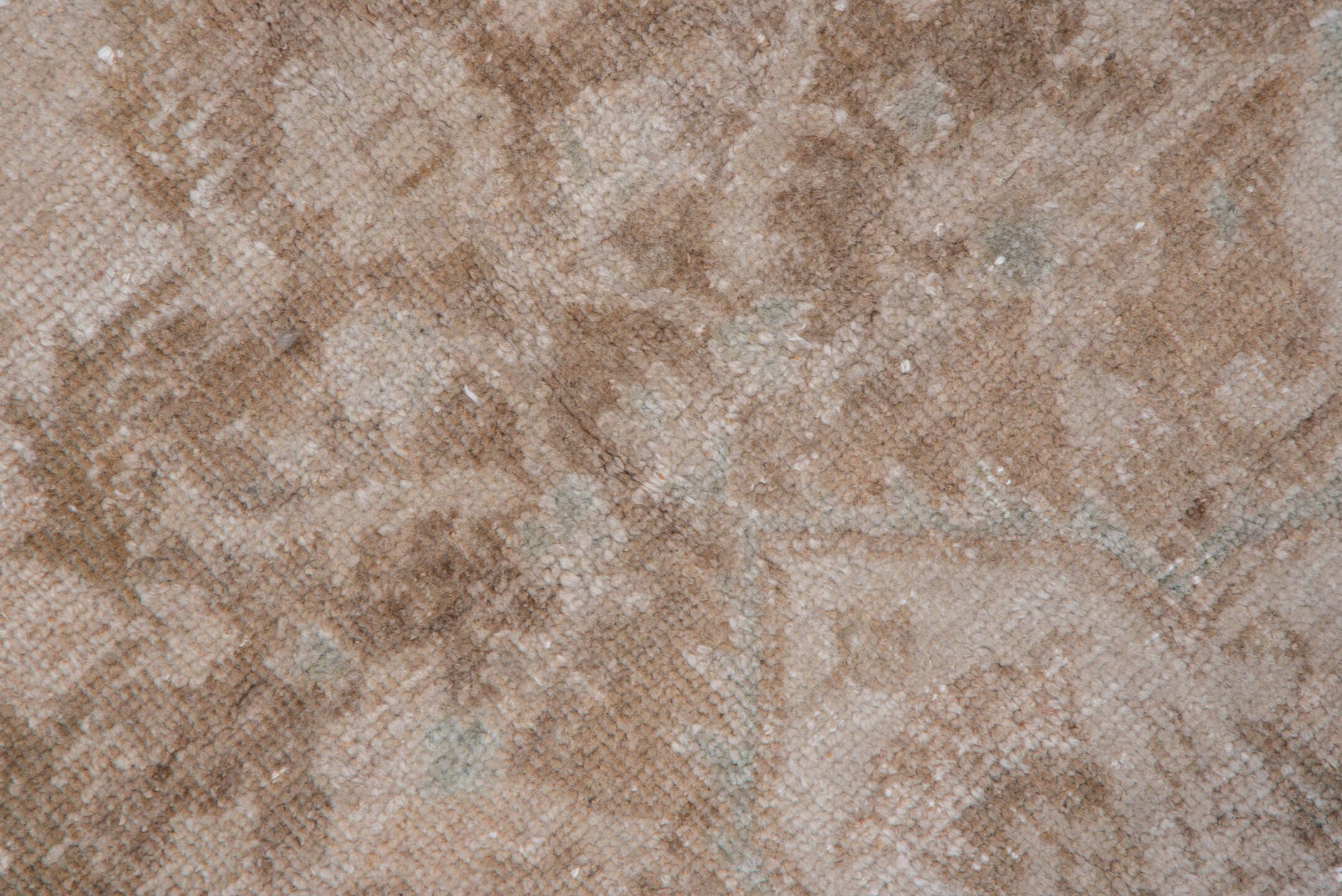5' x 13' one-of-a-kind handmade vintage Oushak rug. Color palette: blush, beige, taupe, ivory, sage, sand, pink, gray, green
