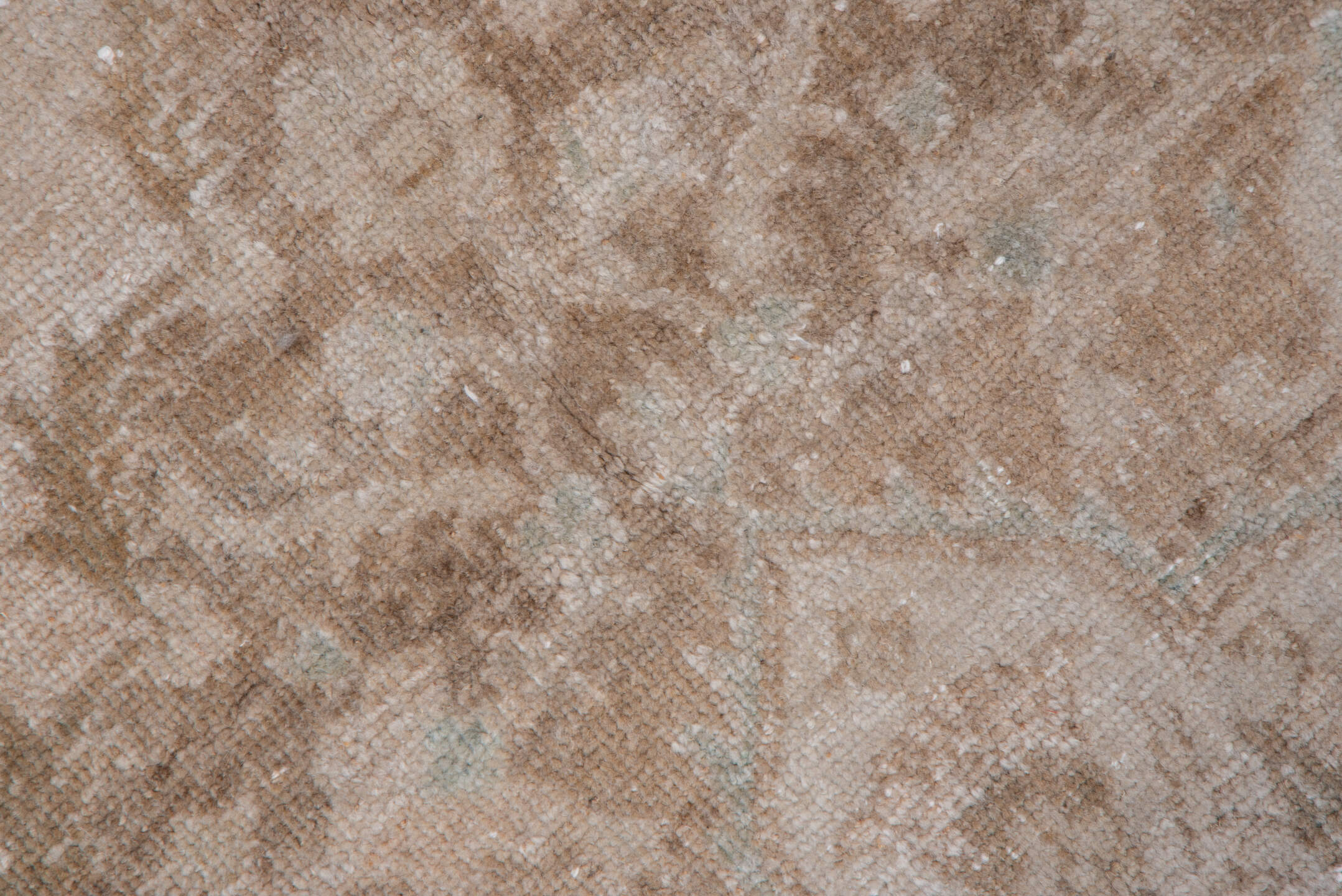 5' x 13' one-of-a-kind handmade vintage Oushak rug. Color palette: brown, gray, light gray, off-white, orange, pink, snow