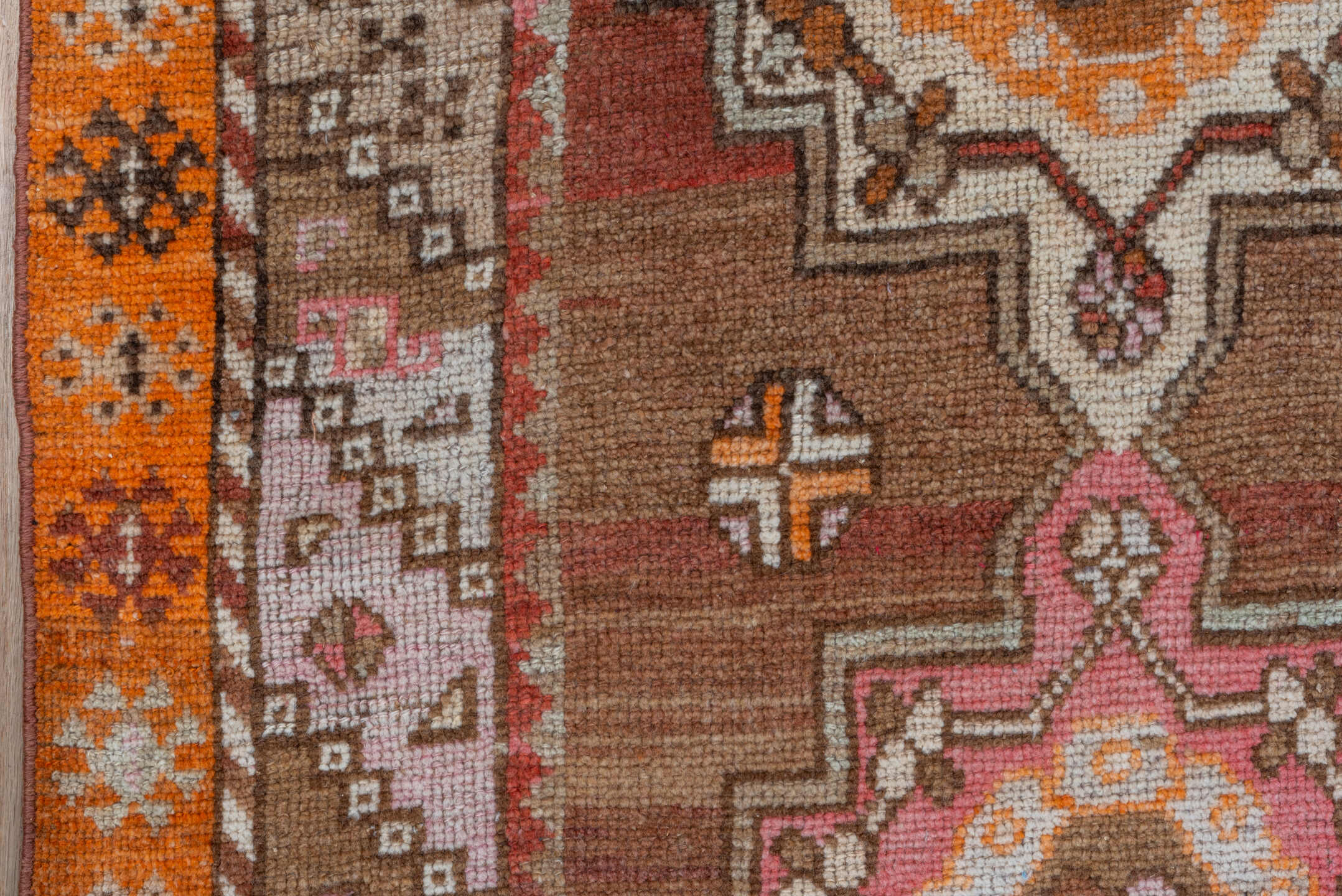 5' x 12' one-of-a-kind handmade vintage Kars runner rug. Color palette: rust, terra cotta, ivory, orange, taupe, gold, rose