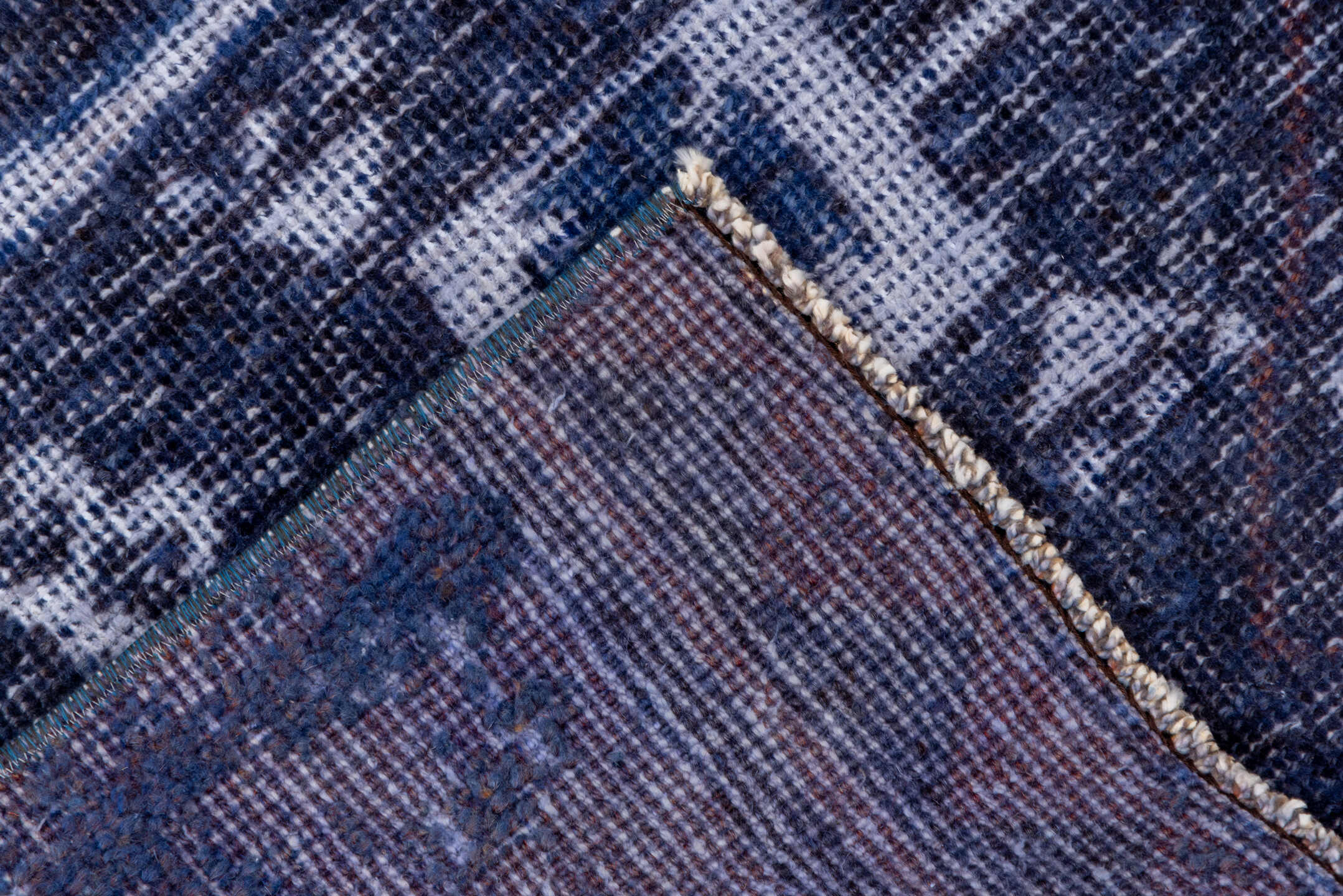 3' x 12' one-of-a-kind handmade vintage Oushak runner rug. Color palette: blue, gray, light blue, light gray, off-white