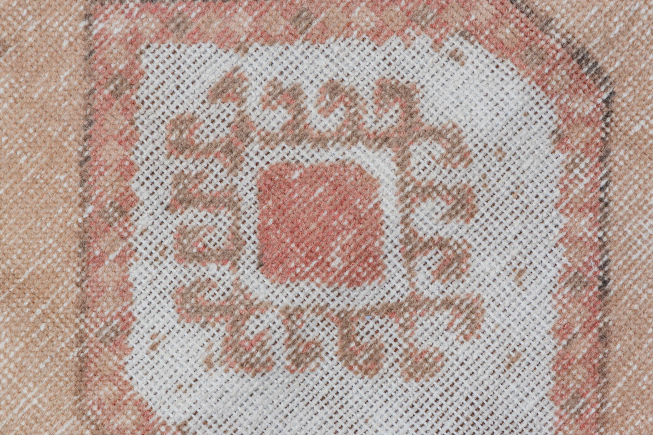 2' x 12' one-of-a-kind handmade vintage Oushak runner rug. Color palette: brown, gainsboro, gray, lavender blush, light gray