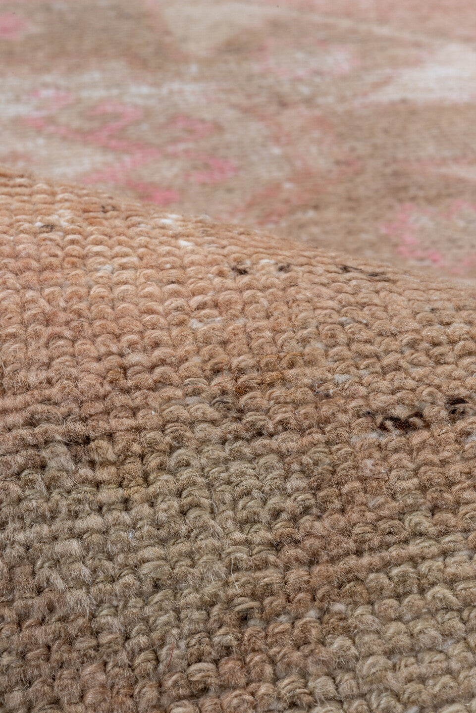 2' x 8' one-of-a-kind handmade vintage Oushak runner rug. Color palette: brown, light gray, off-white, orange, pink, snow