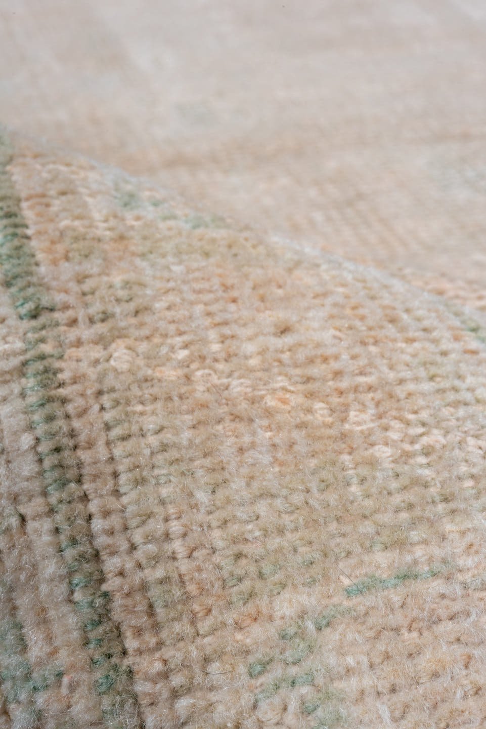2' x 5' one-of-a-kind handmade vintage Oushak small size rug. Color palette: blush, ivory, cream, taupe, sage, pink, beige