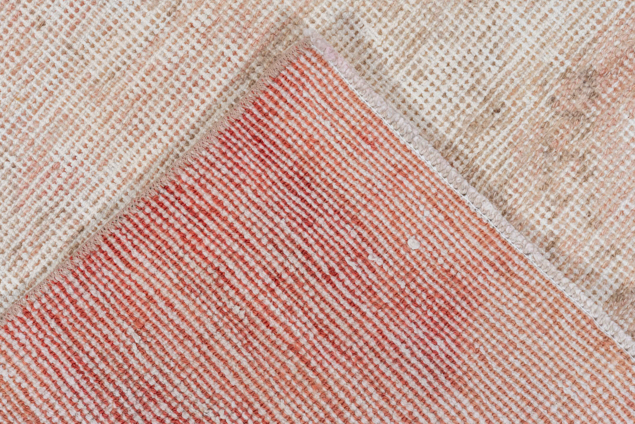 3' x 7' one-of-a-kind handmade vintage Oushak runner rug. Color palette: blush, ivory, beige, rose, taupe, pink, red, gray