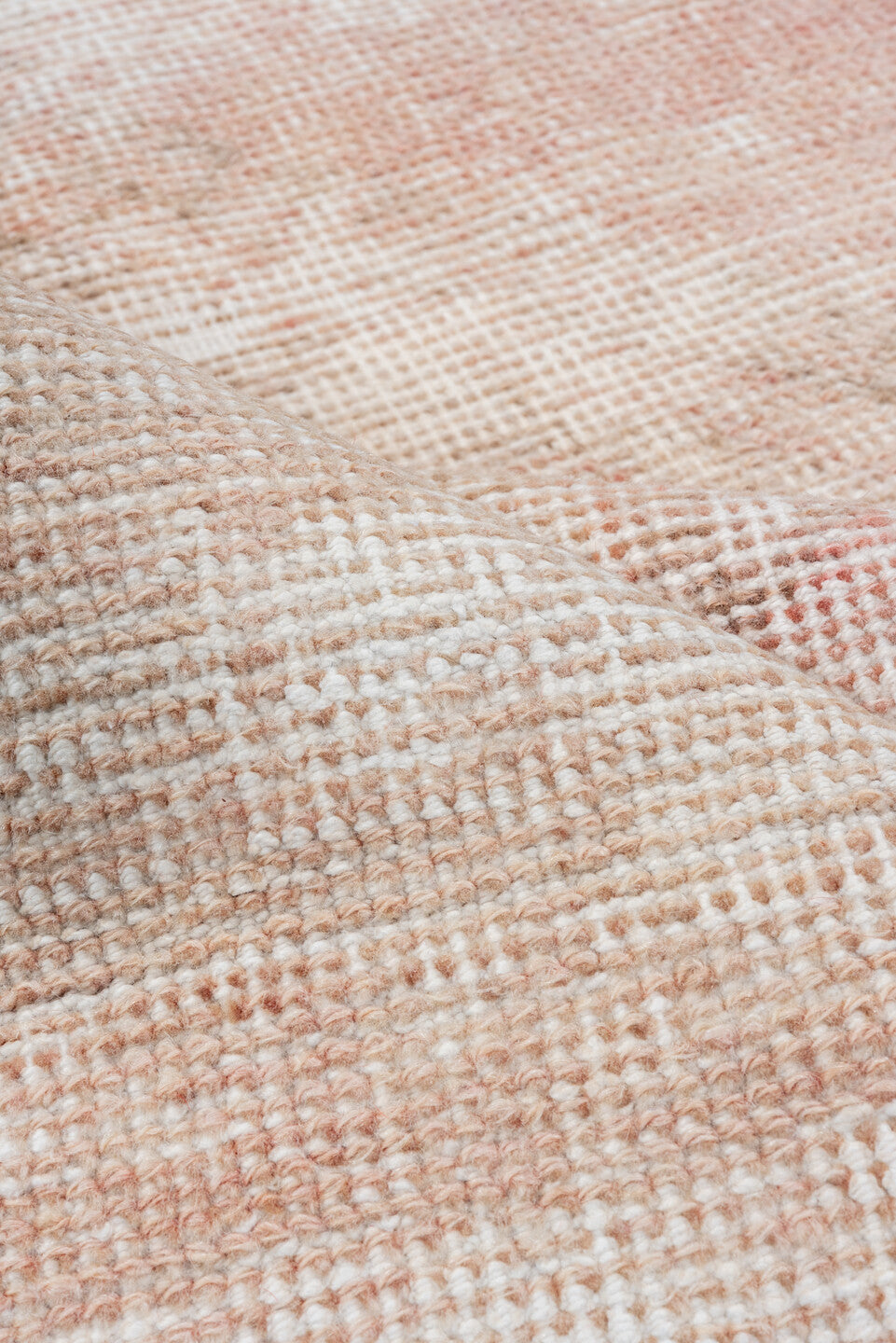 3' x 7' one-of-a-kind handmade vintage Oushak runner rug. Color palette: blush, ivory, beige, rose, taupe, pink, red, gray