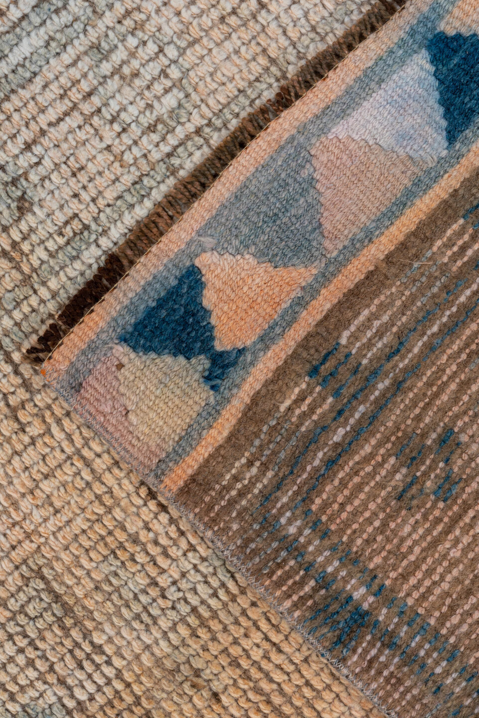 2' x 11' one-of-a-kind handmade vintage Oushak runner rug. Color palette: peach, gray, ivory, taupe, camel, terracotta, pink