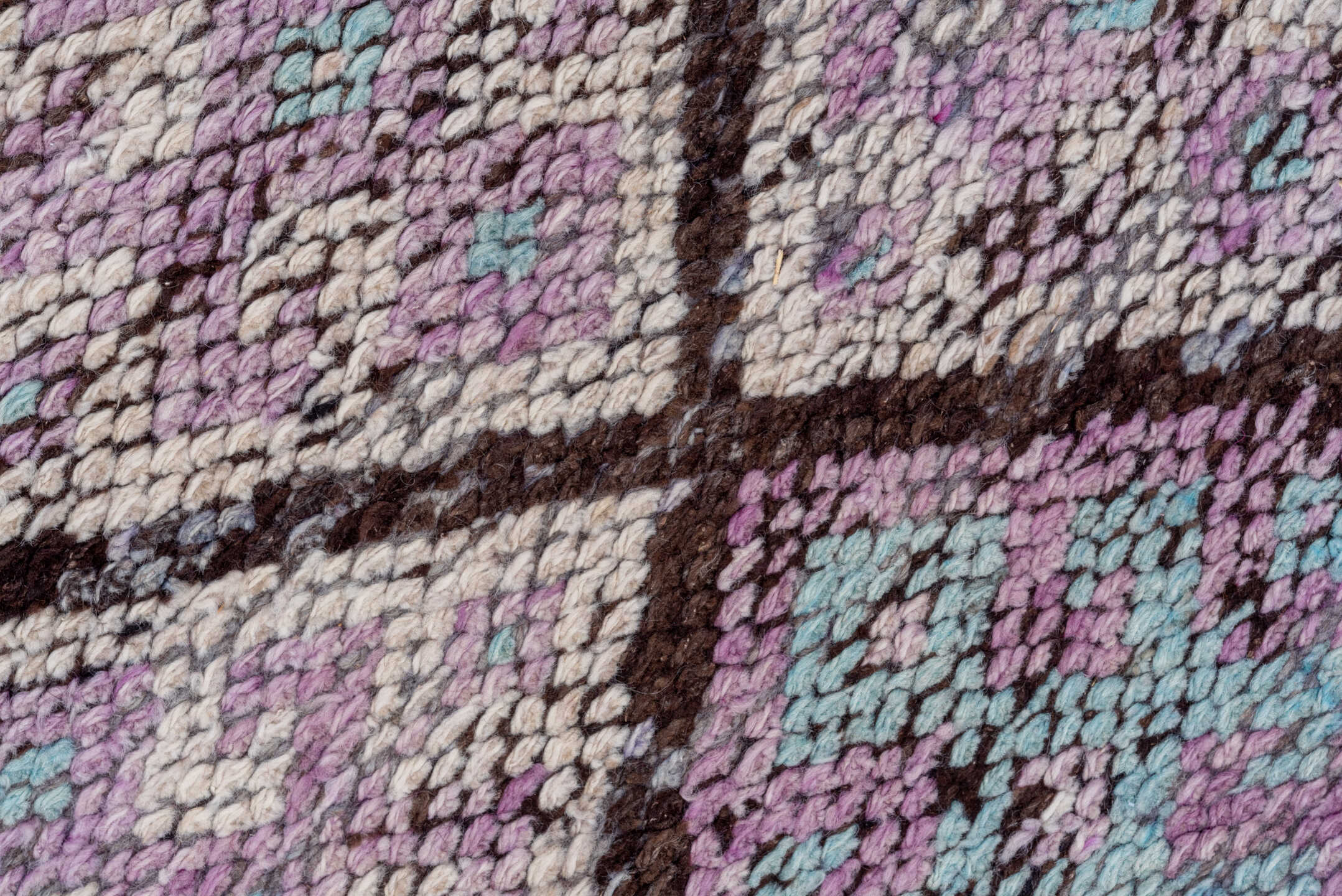 2' x 11' one-of-a-kind handmade vintage Oushak runner rug. Color palette: lavender, plum, ivory, aqua, rose, charcoal