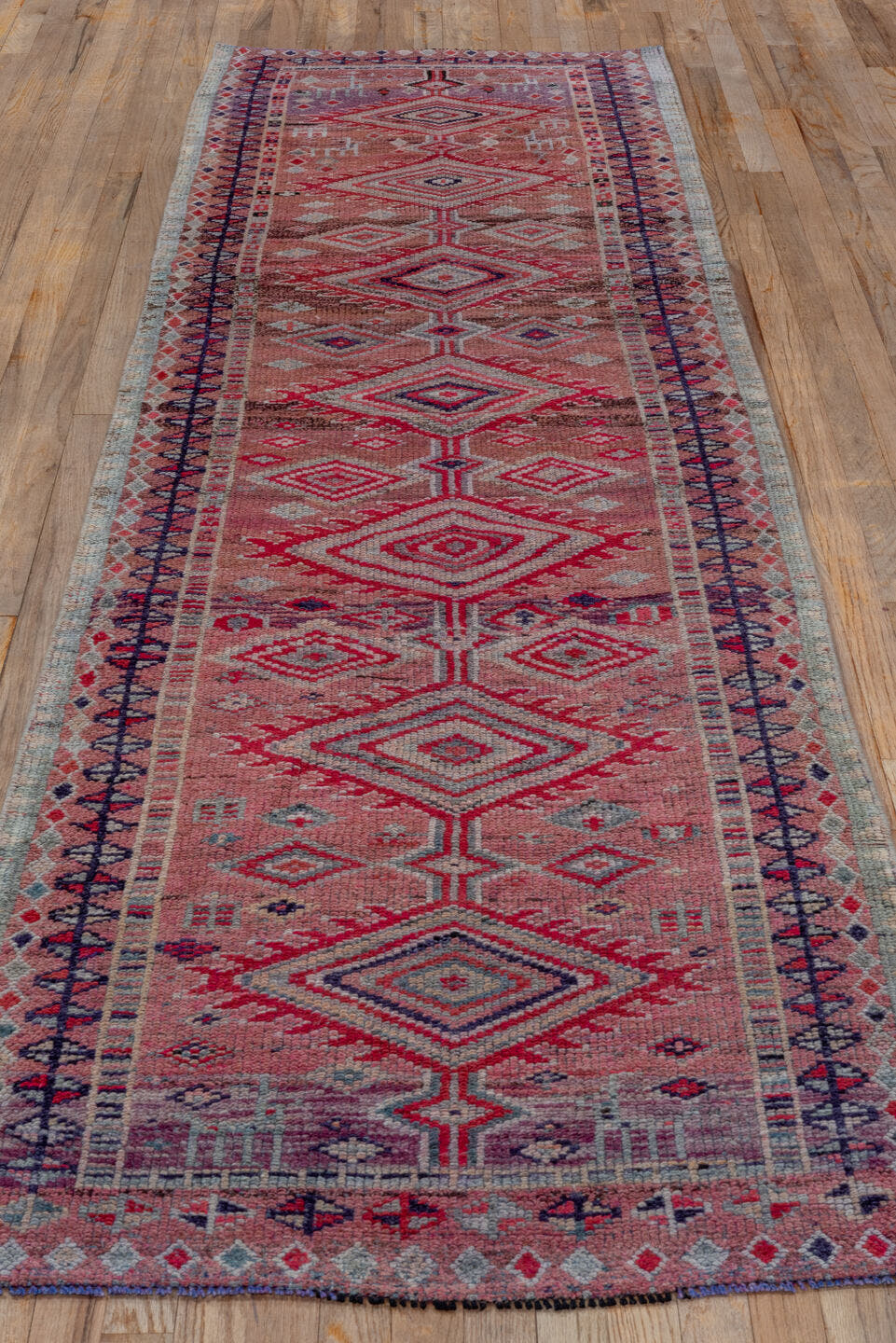 2' x 10' one-of-a-kind handmade vintage Oushak runner rug. Color palette: rose, terracotta, ivory, burgundy, taupe, crimson