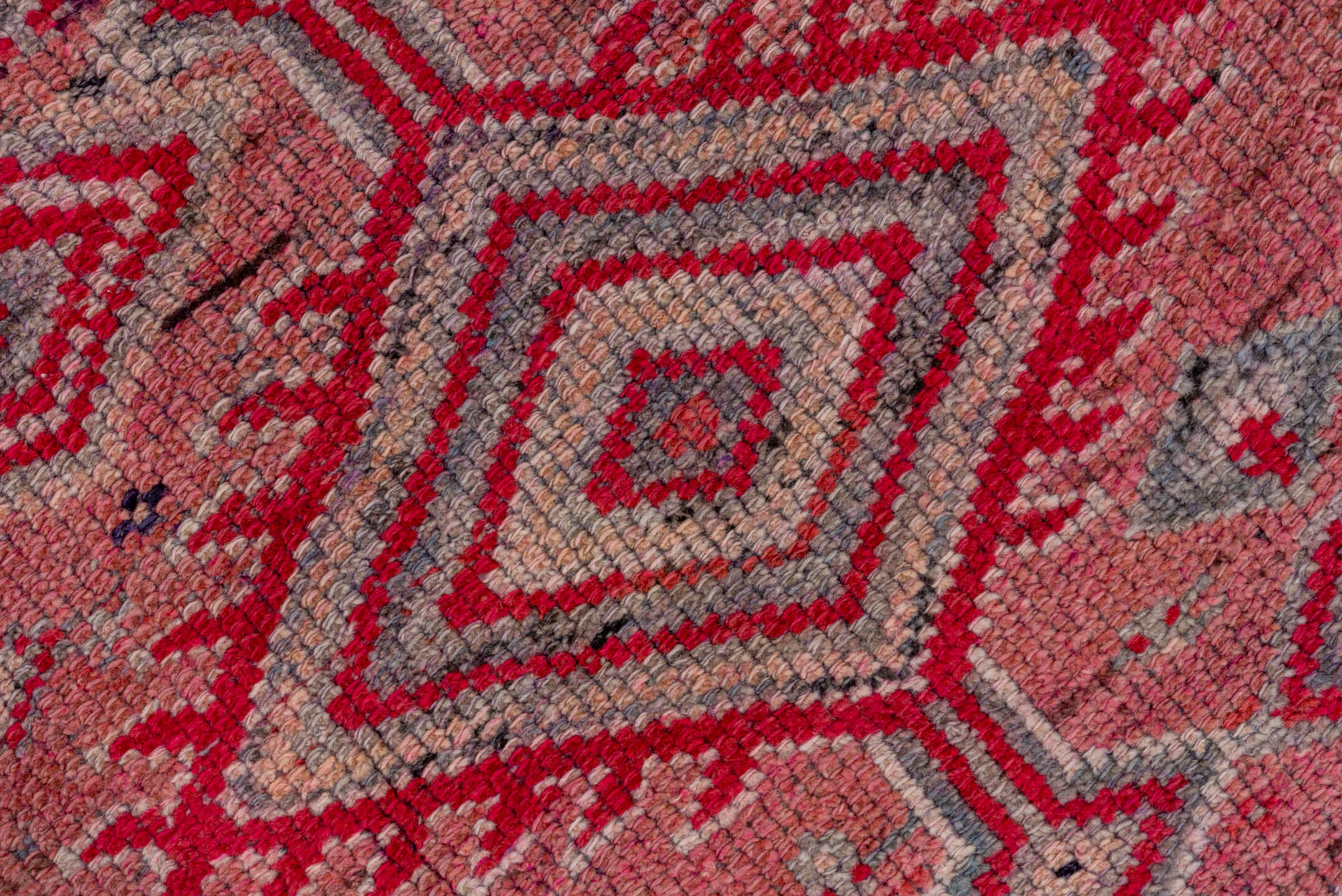 2' x 10' one-of-a-kind handmade vintage Oushak runner rug. Color palette: brown, gray, pink, red, rosy brown