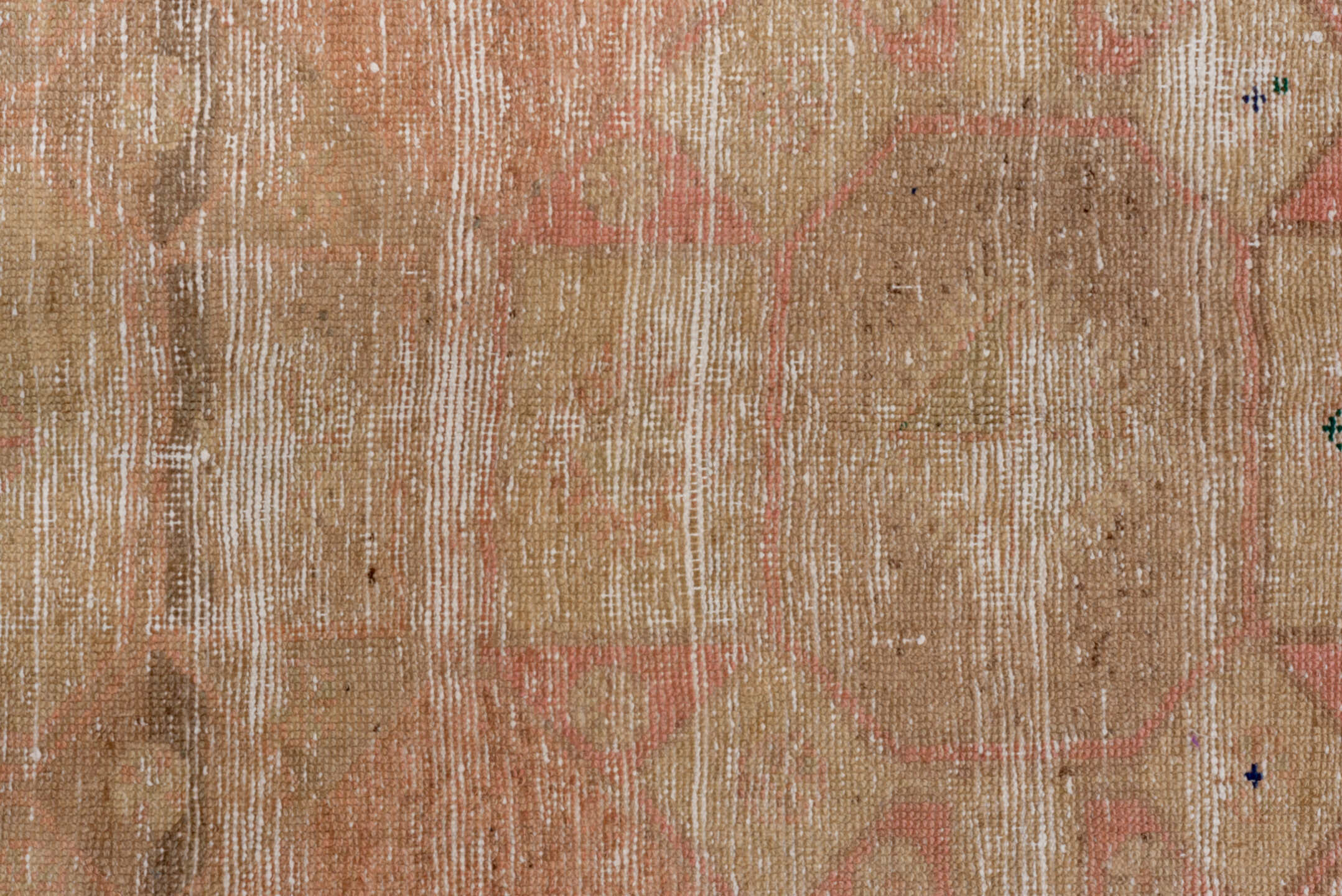 3' x 11' one-of-a-kind handmade vintage Oushak runner rug. Color palette: blush, beige, taupe, ivory, rose, sage, brown