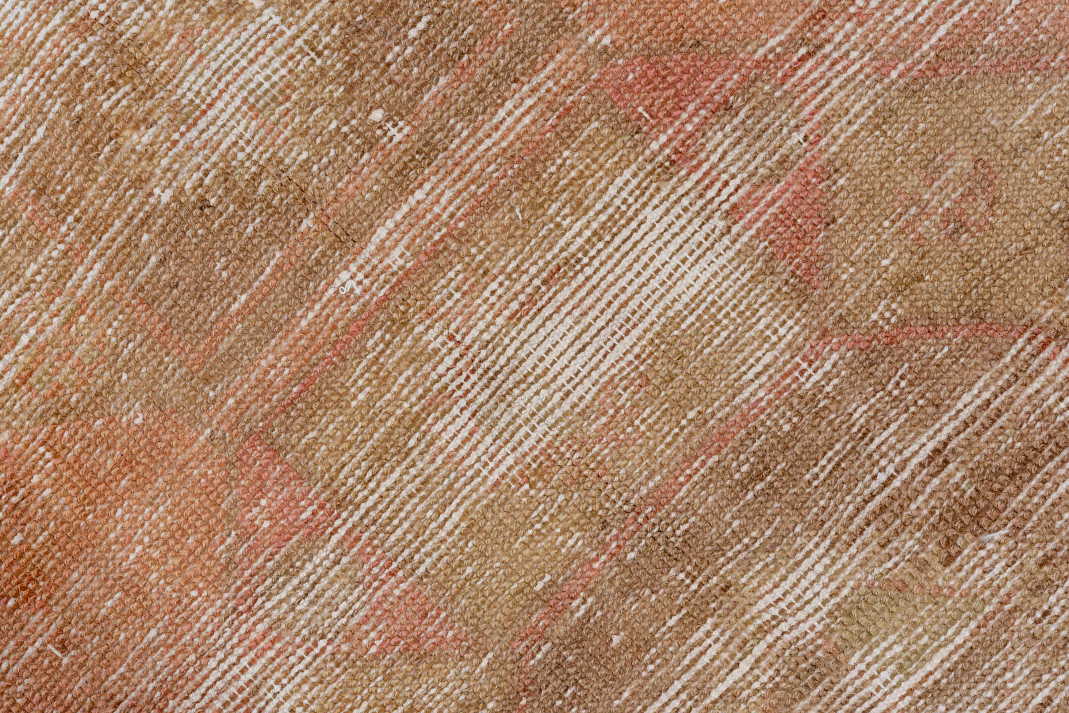 3' x 11' one-of-a-kind handmade vintage Oushak runner rug. Color palette: blush, beige, taupe, ivory, rose, sage, brown