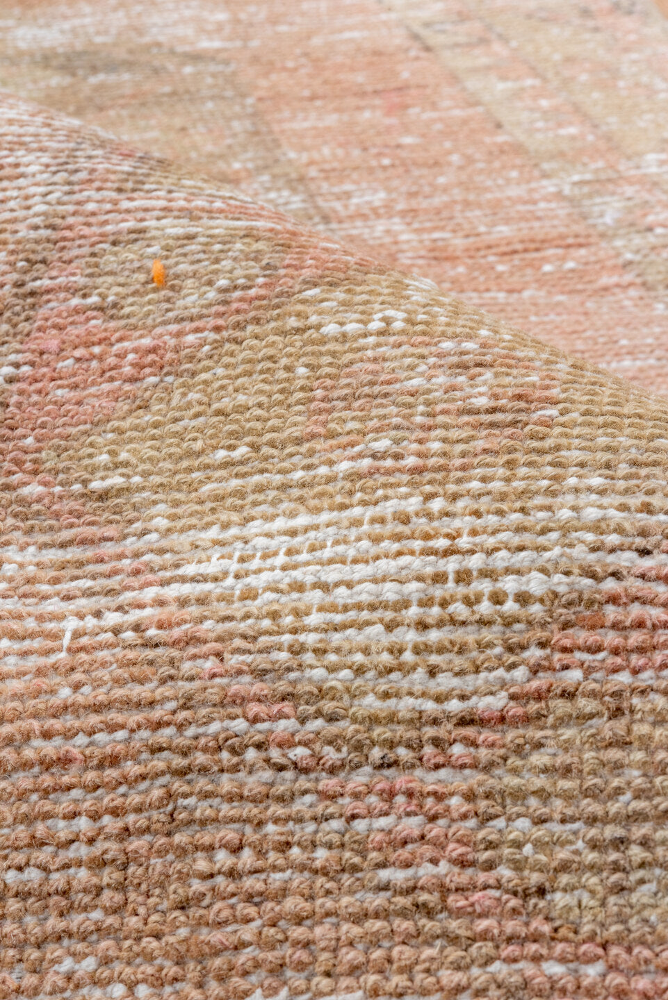 3' x 11' one-of-a-kind handmade vintage Oushak runner rug. Color palette: blush, beige, taupe, ivory, rose, sage, brown