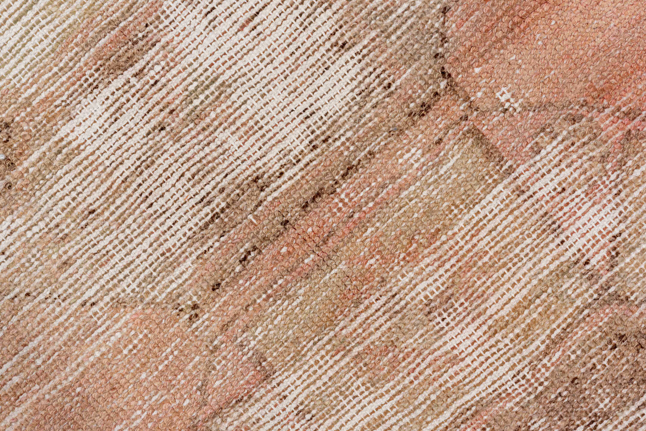 3' x 11' one-of-a-kind handmade vintage Oushak runner rug. Color palette: blush, ivory, taupe, rose, beige, camel, sienna