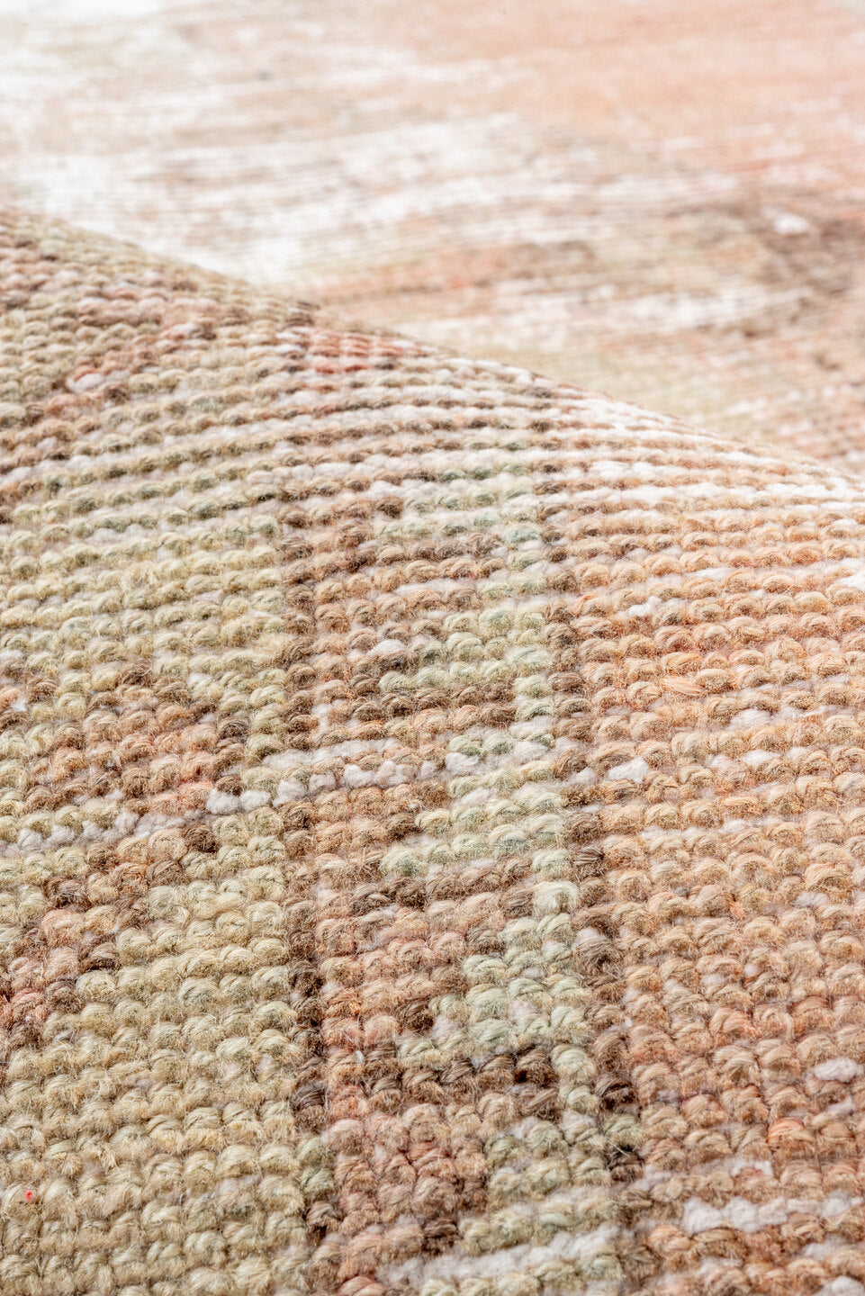 3' x 11' one-of-a-kind handmade vintage Oushak runner rug. Color palette: blush, ivory, taupe, rose, beige, camel, sienna