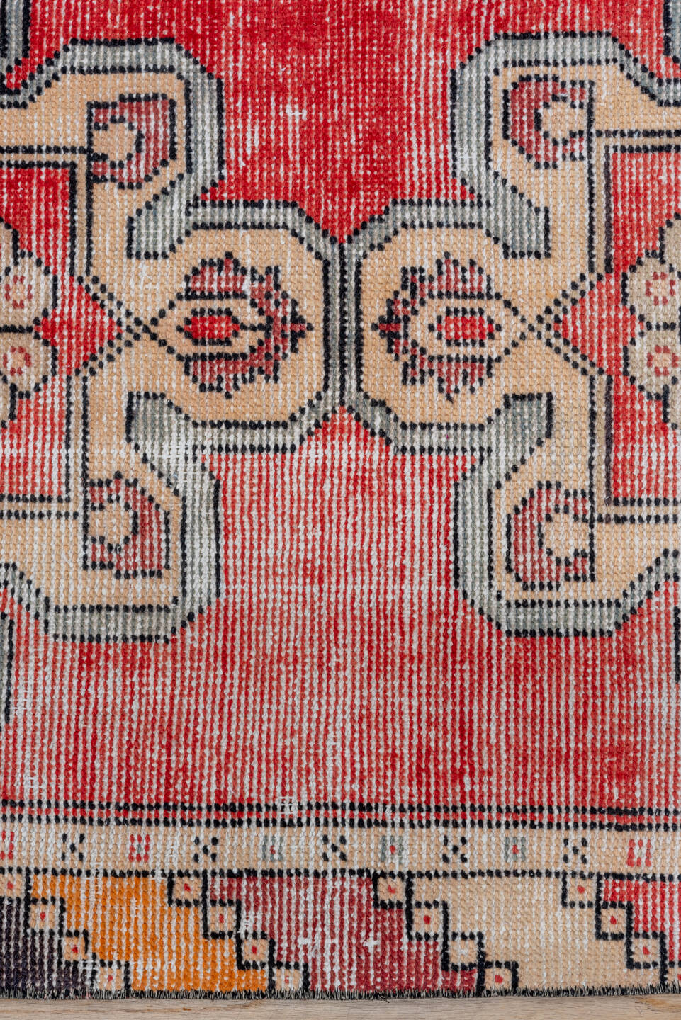 2' x 8' one-of-a-kind handmade vintage Oushak runner rug. Color palette: coral, ivory, slate, charcoal, peach, rose, taupe