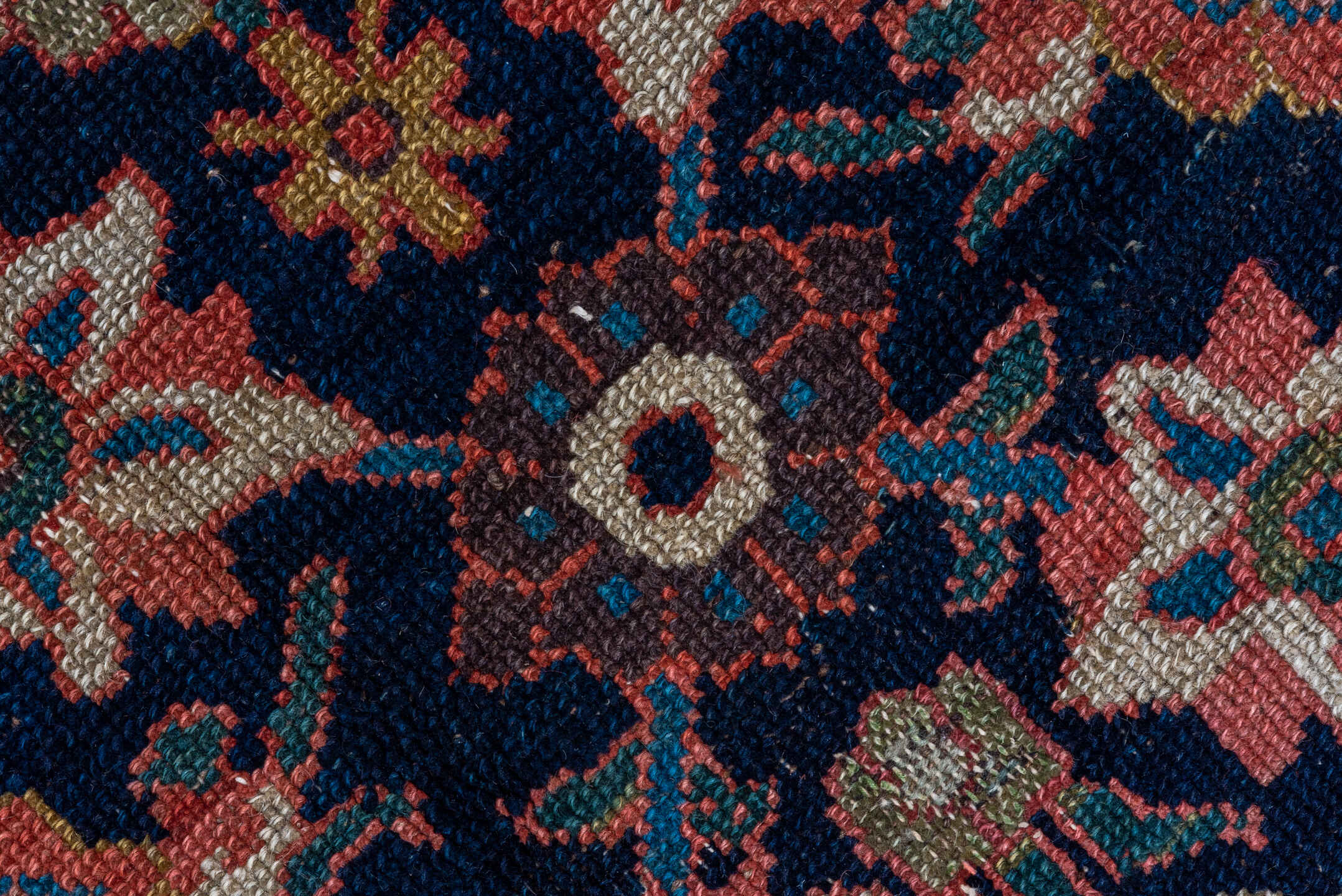 5' x 12' one-of-a-kind handmade vintage Malayer rug. Color palette: navy, rust, camel, ivory, rose, slate, charcoal, blue