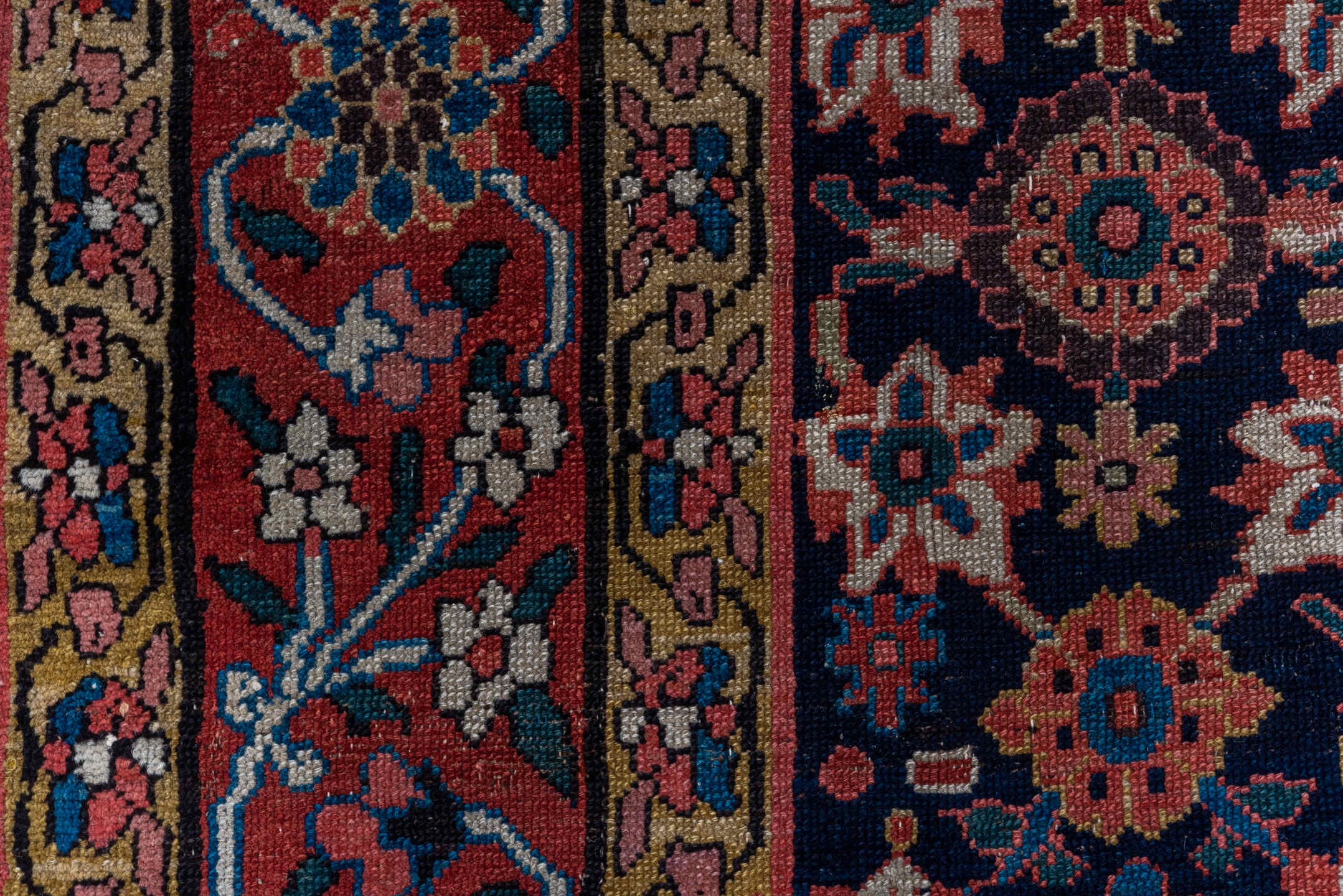 5' x 12' one-of-a-kind handmade vintage Malayer rug. Color palette: navy, rust, camel, ivory, rose, slate, charcoal, blue