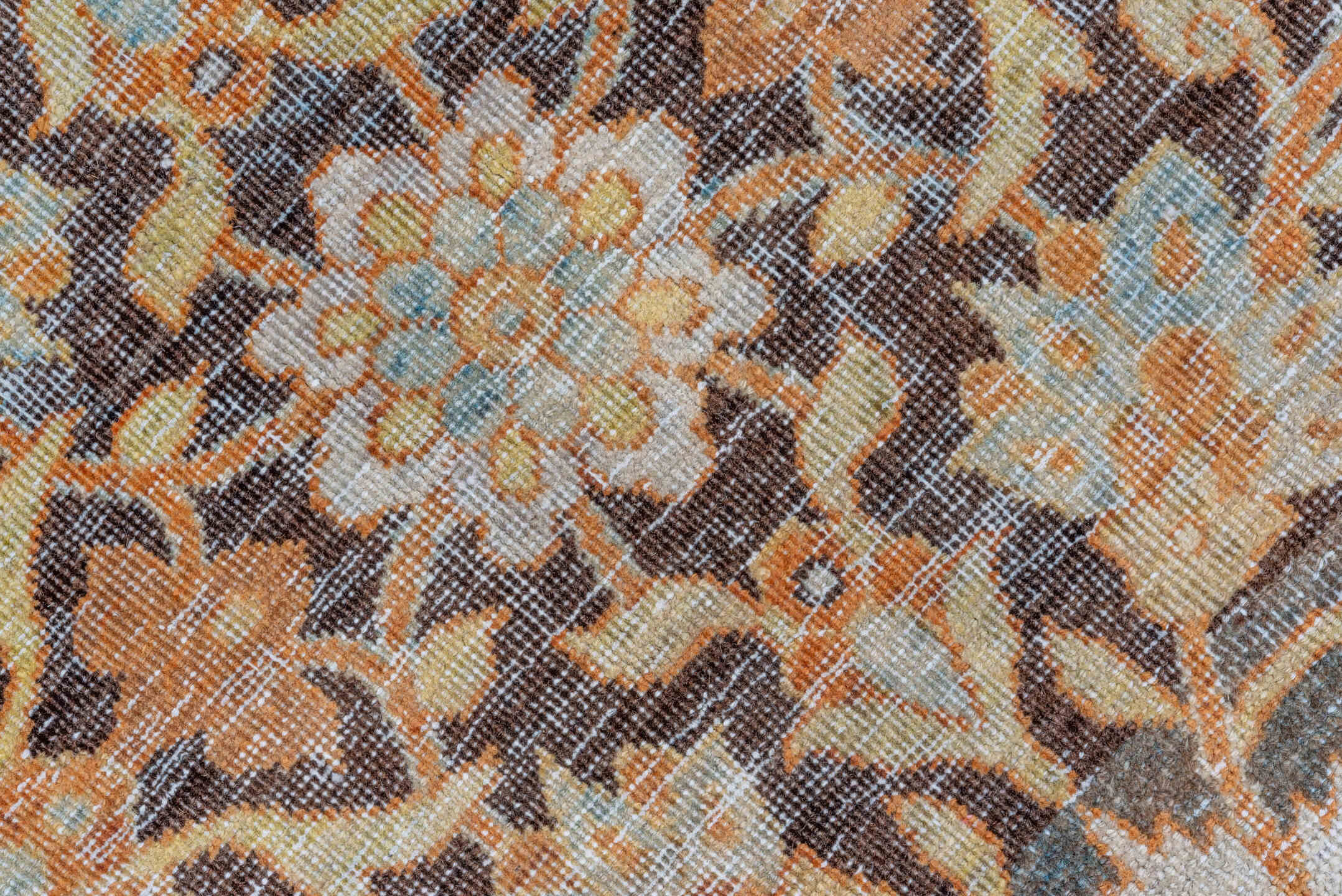 8' x 10' one-of-a-kind handmade vintage Lavar large size rug. Color palette: brown, ivory, camel, taupe, terra cotta