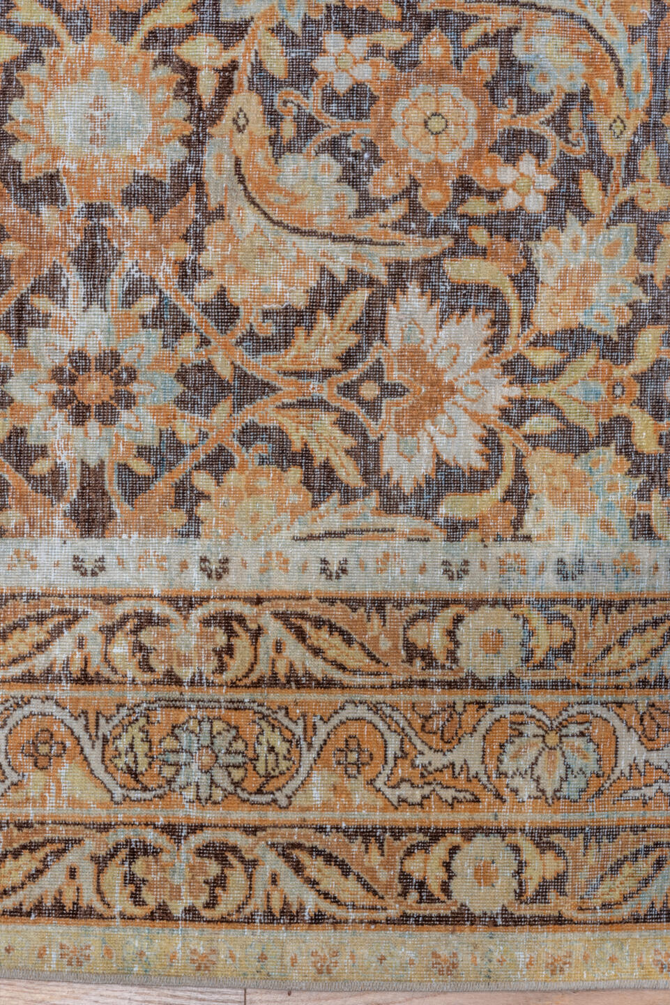 8' x 10' one-of-a-kind handmade vintage Lavar large size rug. Color palette: brown, ivory, camel, taupe, terra cotta