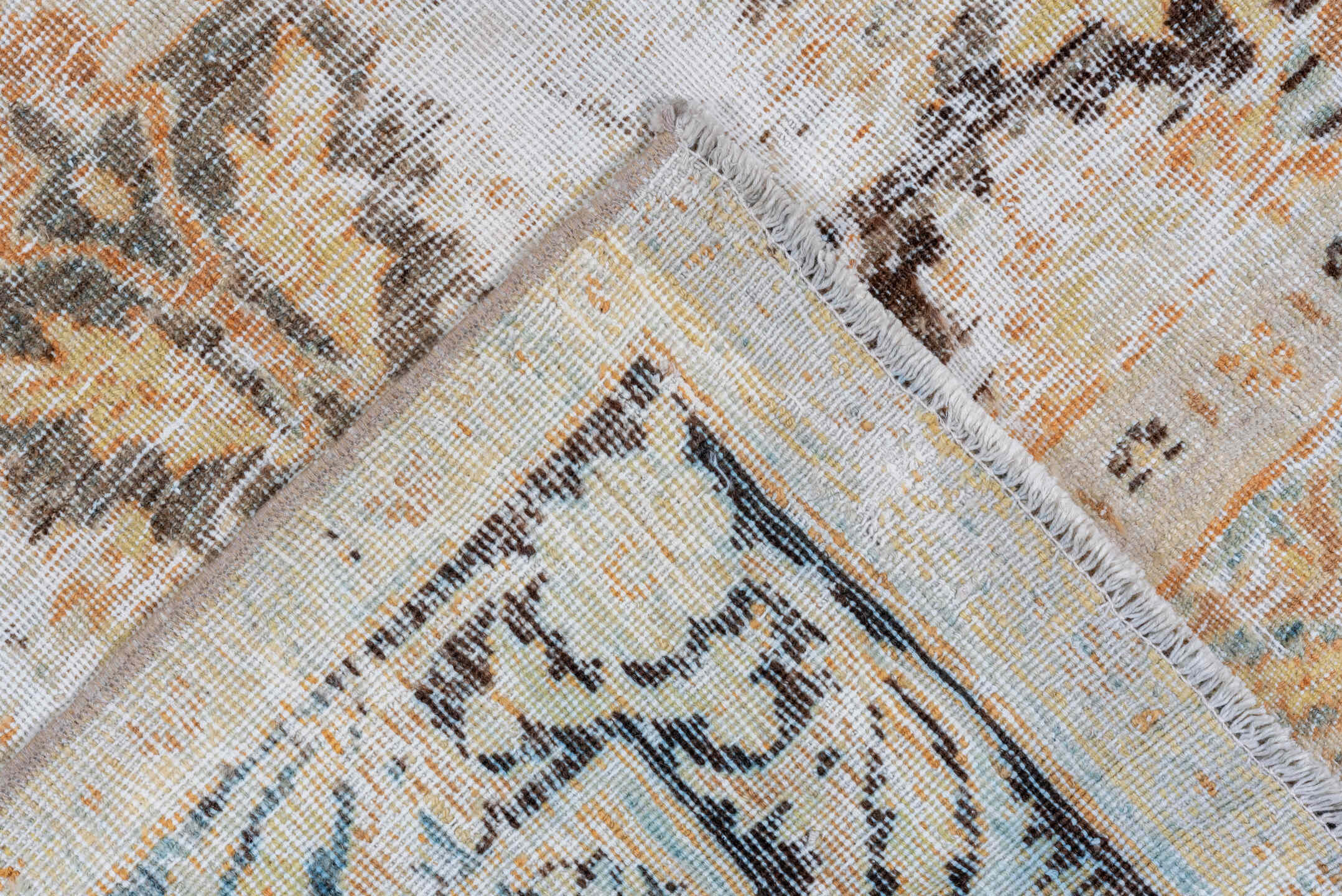 8' x 10' one-of-a-kind handmade vintage Lavar large size rug. Color palette: brown, ivory, camel, taupe, terra cotta