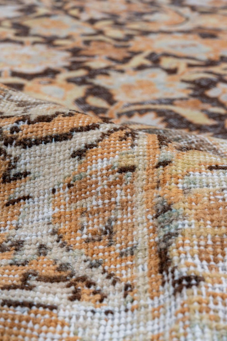 8' x 10' one-of-a-kind handmade vintage Lavar large size rug. Color palette: brown, ivory, camel, taupe, terra cotta
