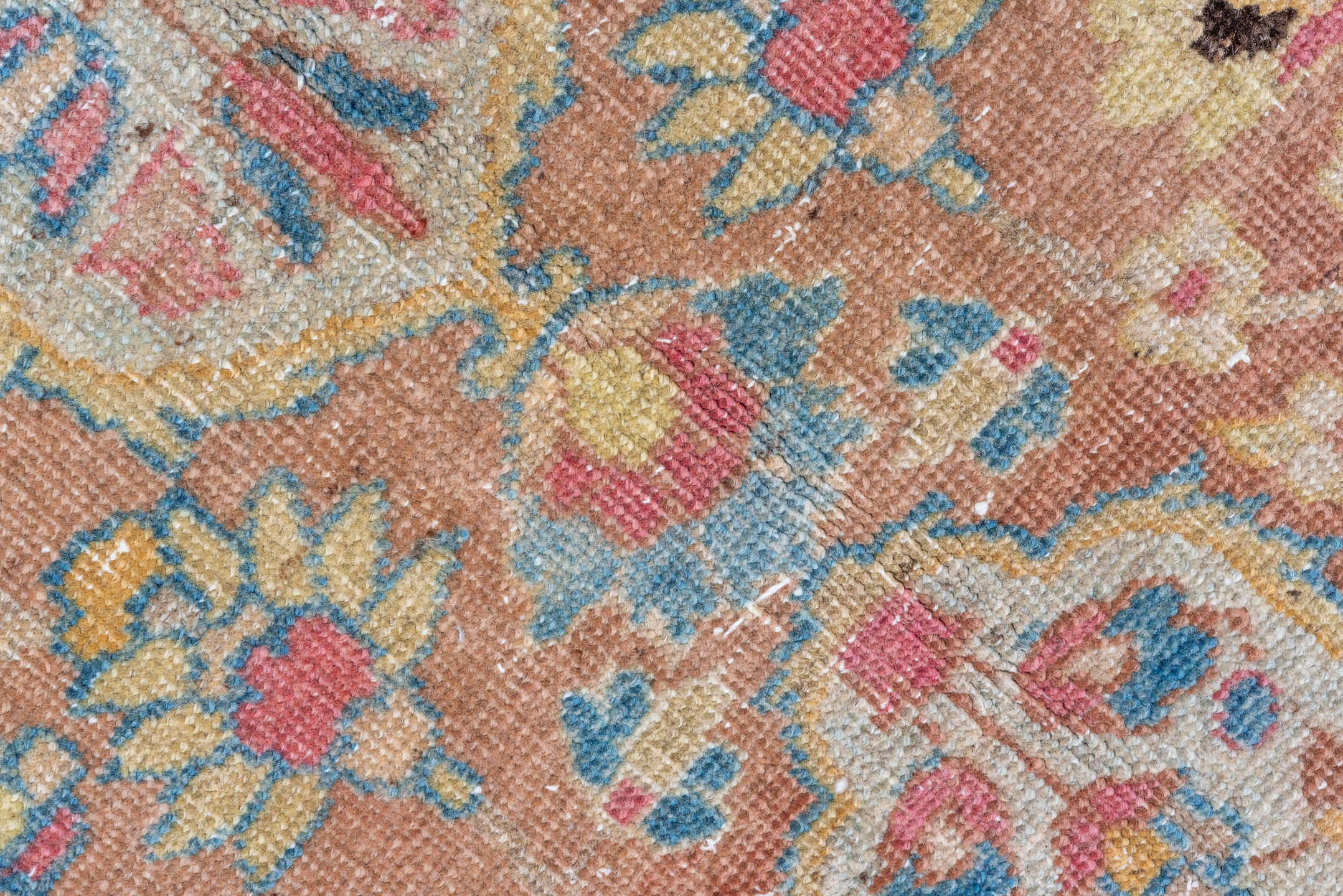 4' x 5' one-of-a-kind handmade vintage Tabriz small size rug. Color palette: ivory, sky blue, camel, rose, taupe, gold