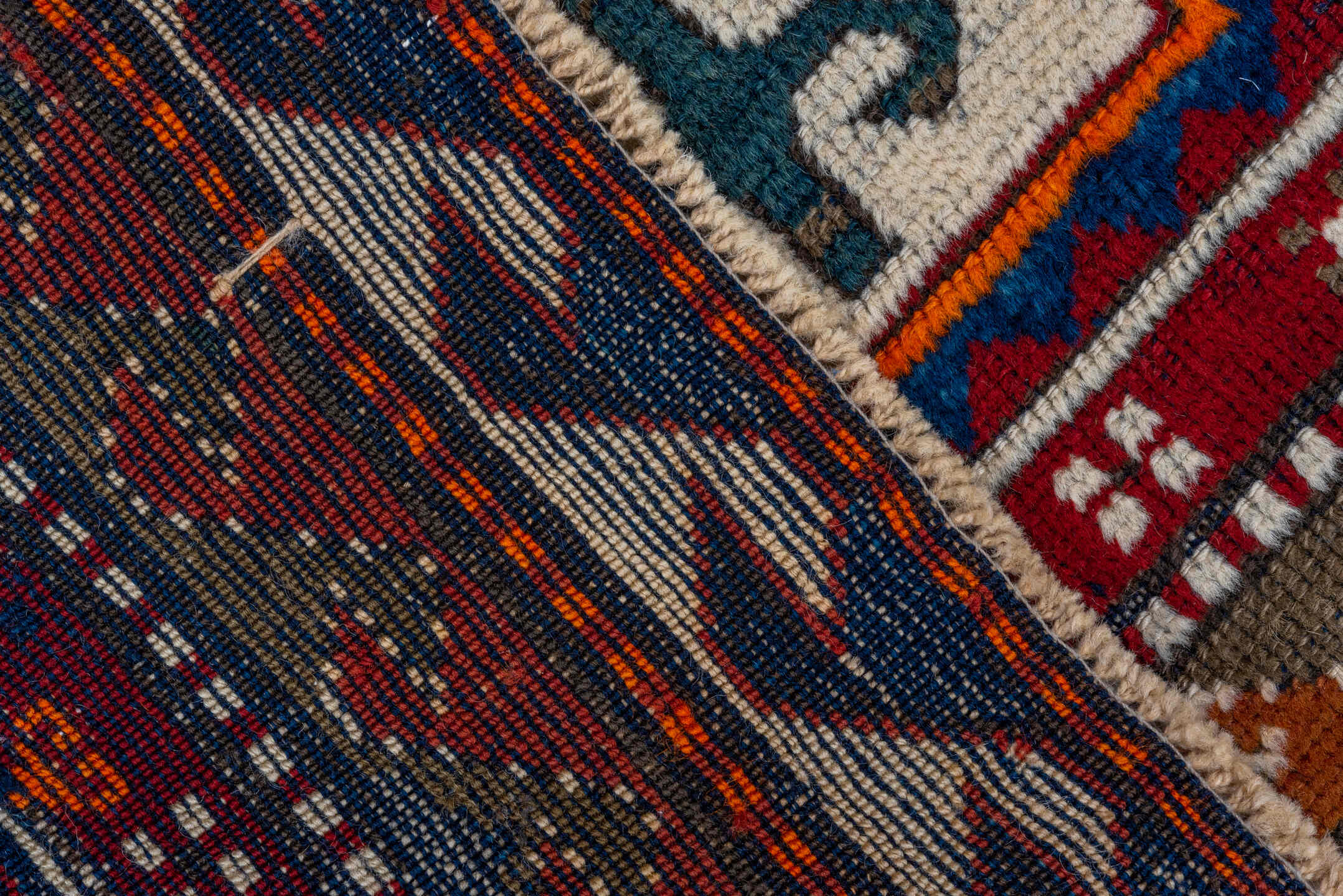 3' x 4' one-of-a-kind handmade vintage Kazak small size rug. Color palette: brown, gray, pink, red