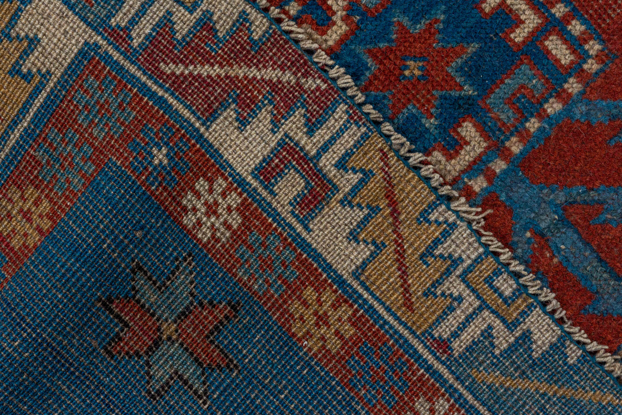 3' x 4' one-of-a-kind handmade vintage Shirvan small size rug. Color palette: arapawa, blue, brown, dim gray, gray, red