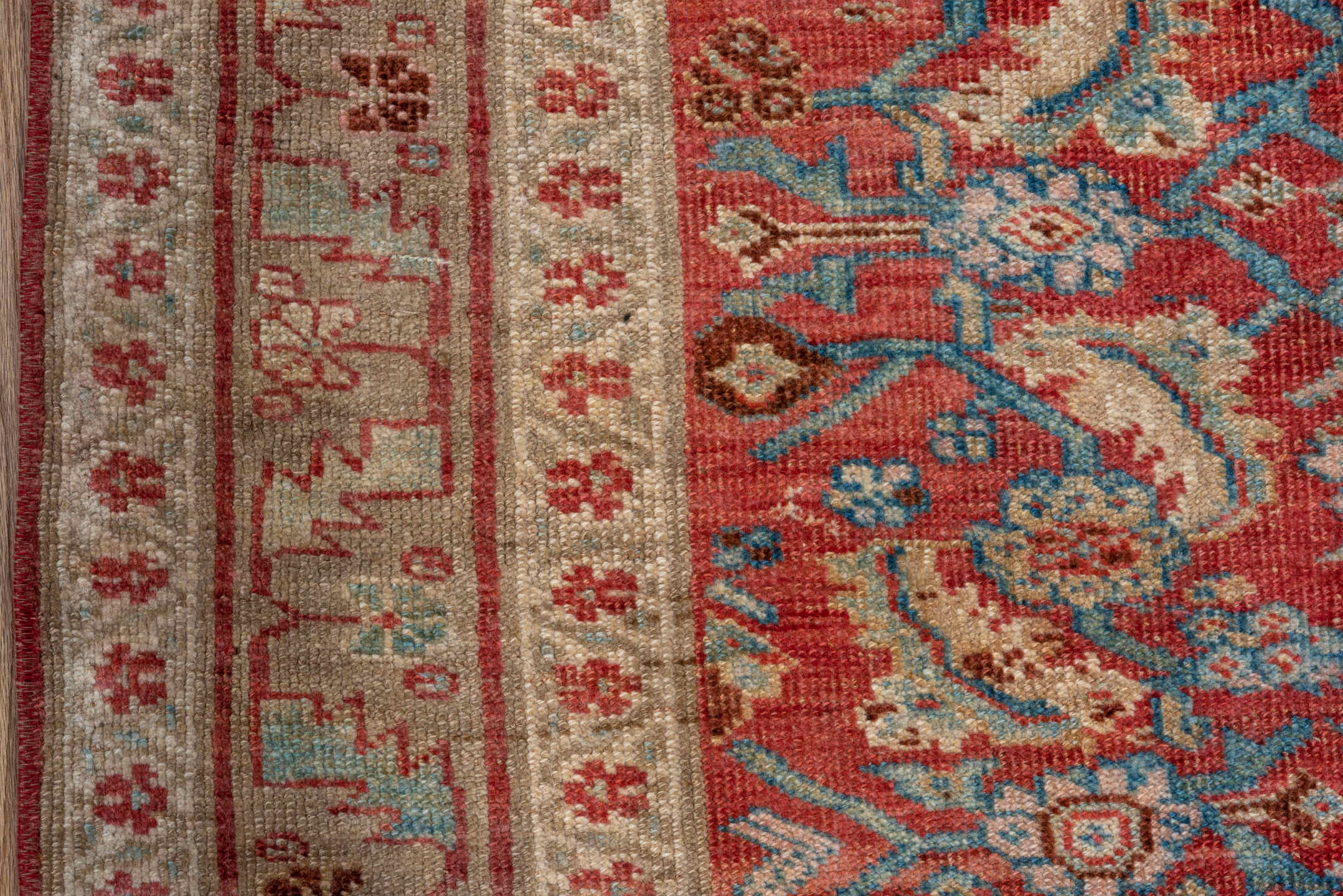 3' x 13' one-of-a-kind handmade vintage Bidjar runner rug. Color palette: blue, brown, gray, pink, red