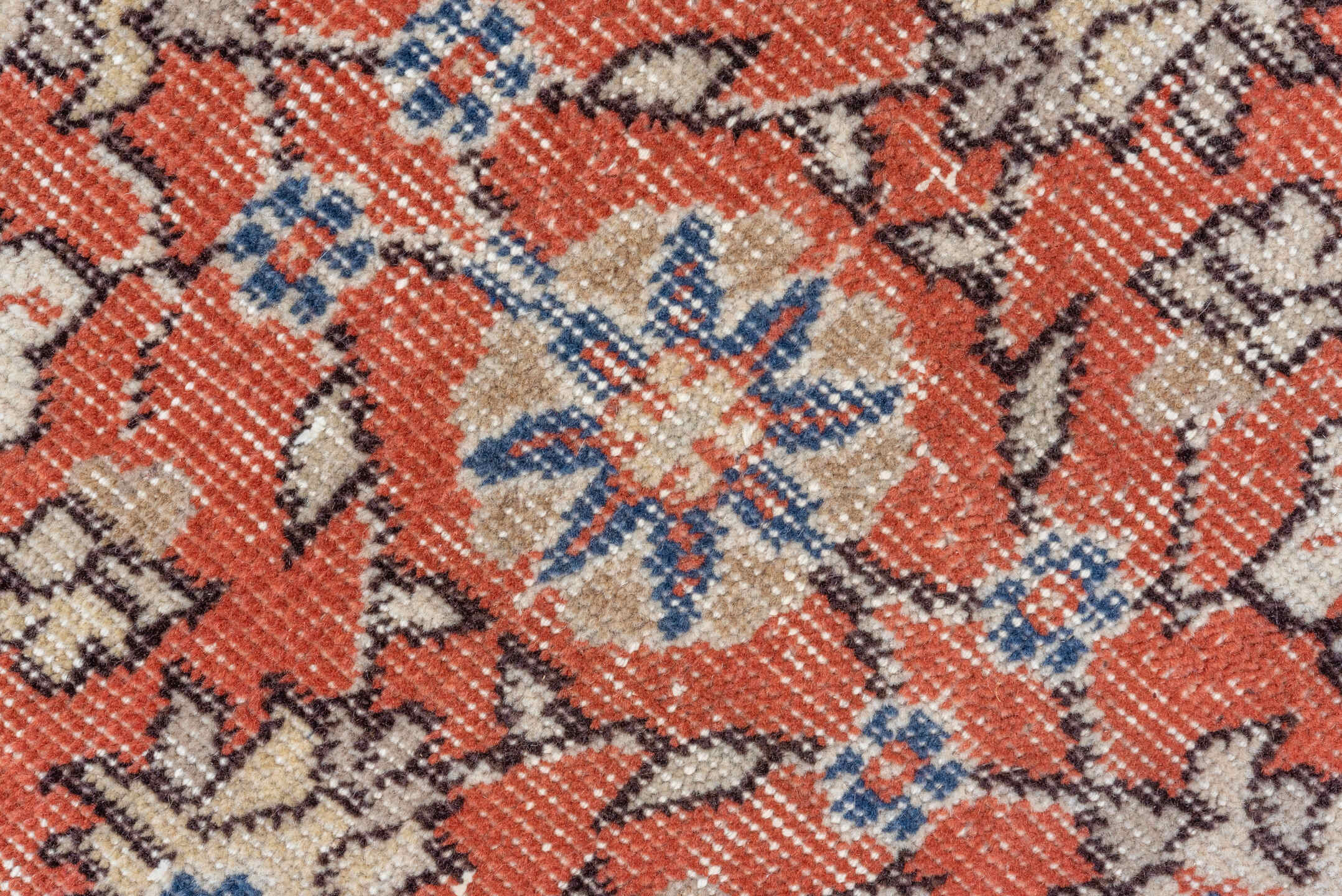 3' x 11' one-of-a-kind handmade vintage Oushak runner rug. Color palette: terra cotta, ivory, rust, blue, sage, taupe