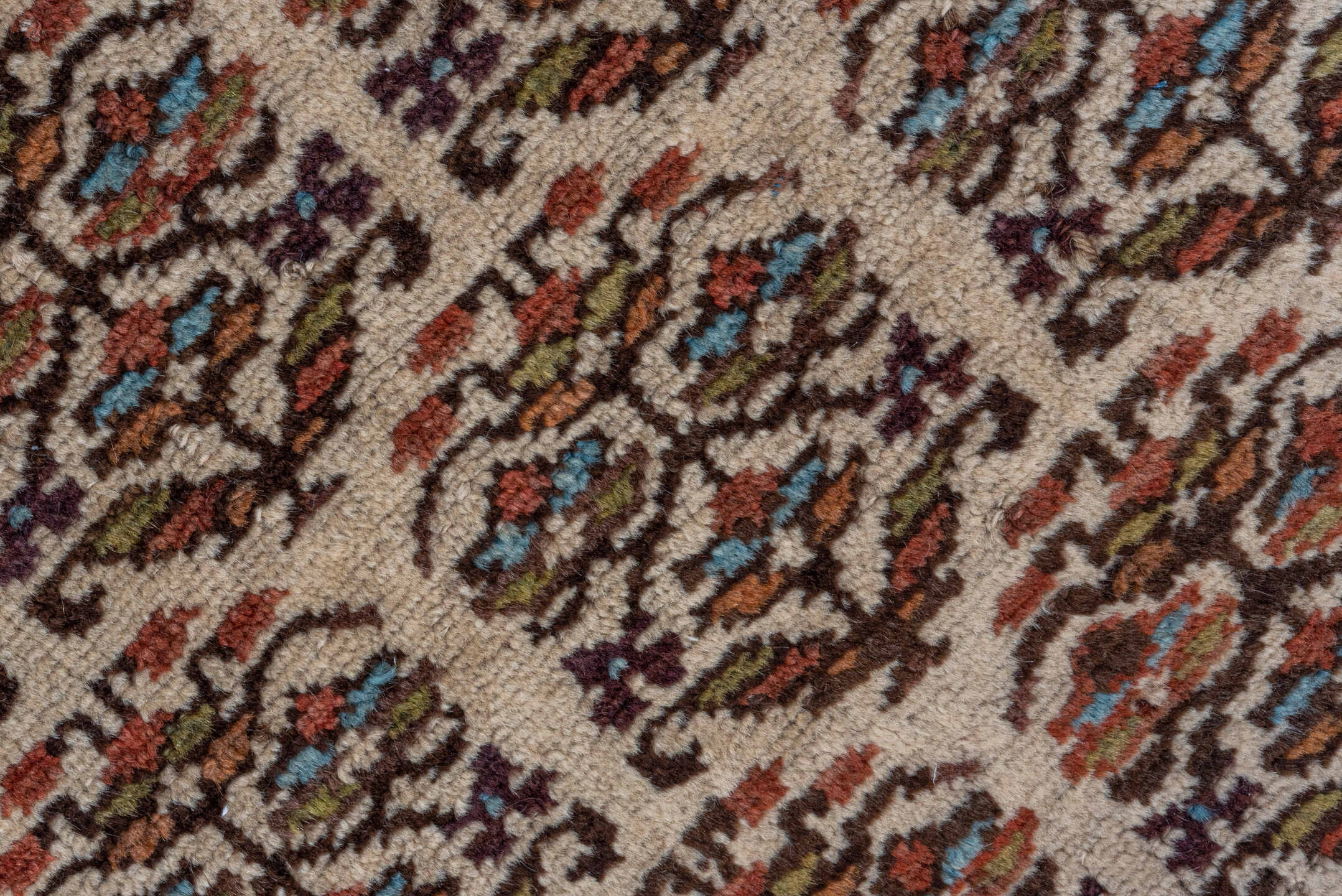 3' x 16' one-of-a-kind handmade vintage Kurd runner rug. Color palette: ivory, rust, brown, sky_blue, indigo, camel, navy