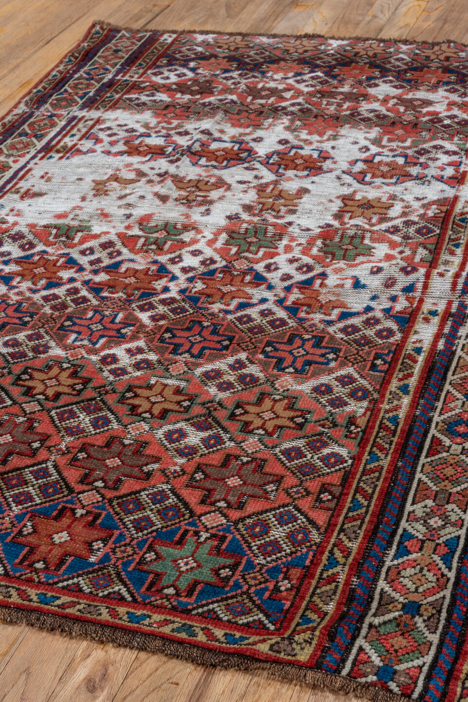 3' x 5' one-of-a-kind handmade vintage Malayer small size rug. Color palette: blue, brown, gray, light gray, off-white, pink