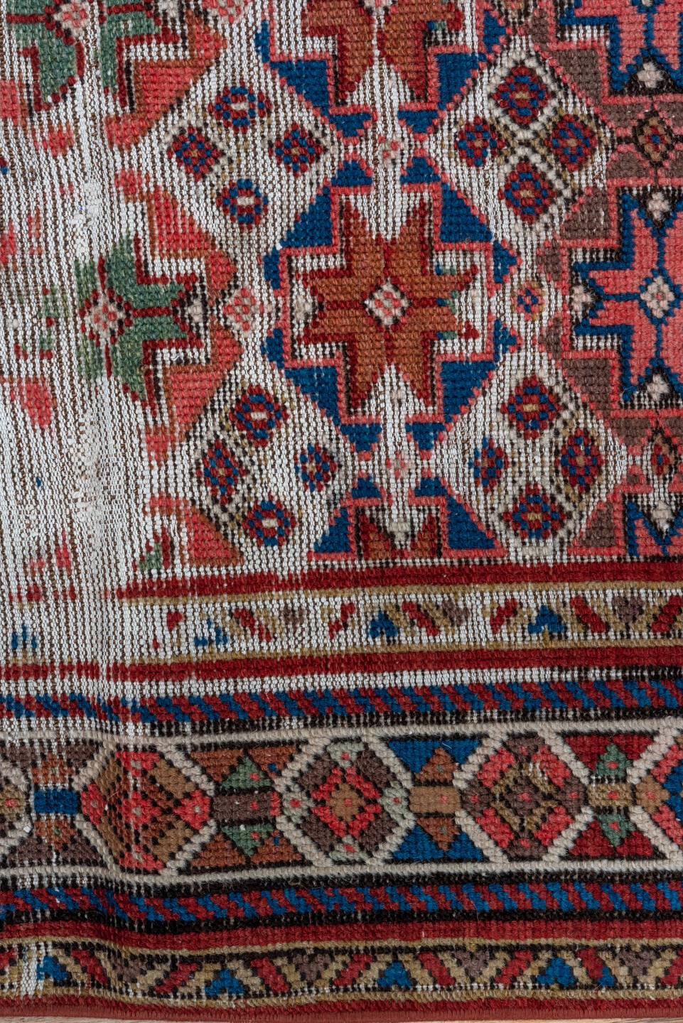 3' x 5' one-of-a-kind handmade vintage Malayer small size rug. Color palette: blue, brown, gray, light gray, off-white, pink